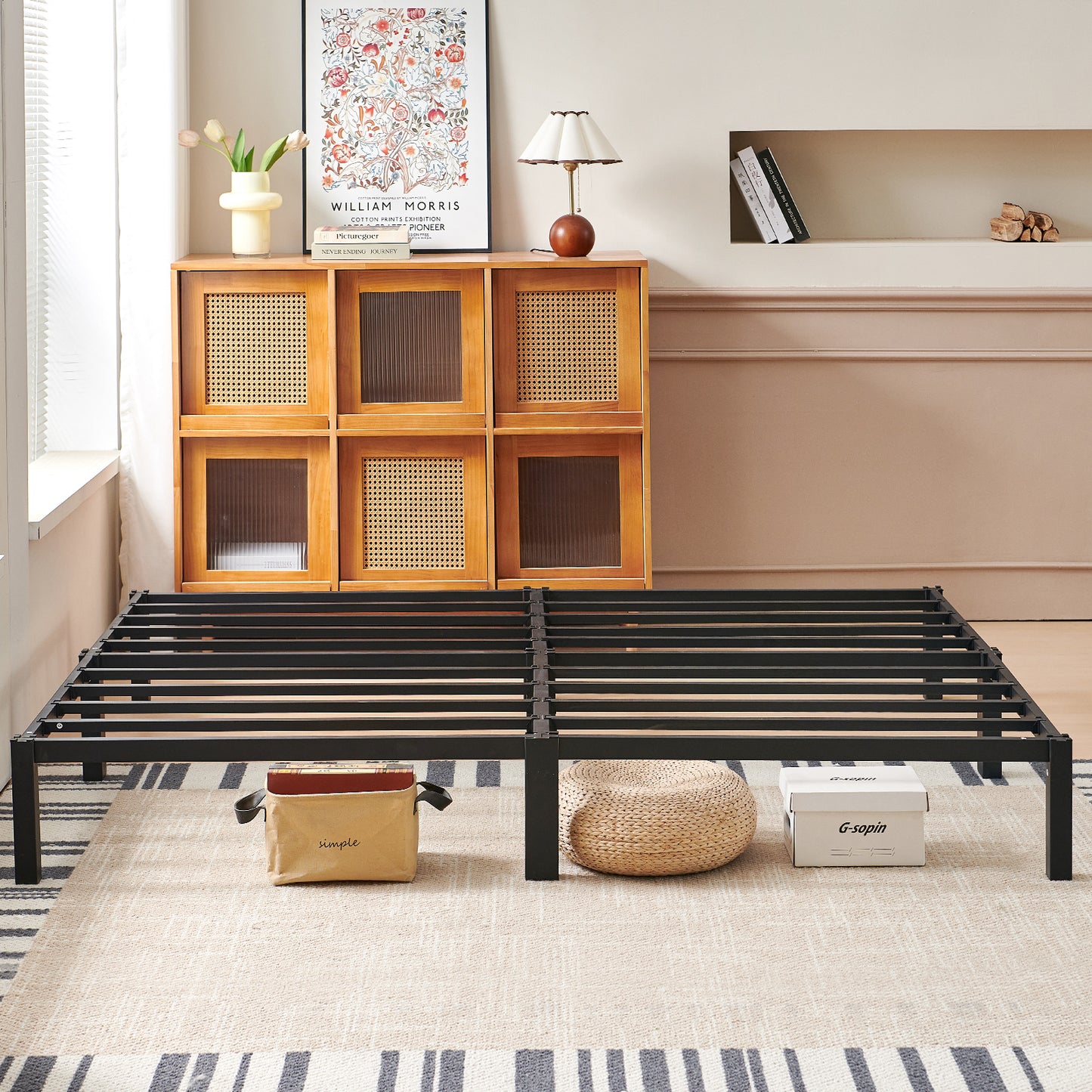 90 x 190 cm Cadre de Lit en Bloc, Metal Sommier pour 2 Personnes Adulte Lit avec Sommier - Noir
