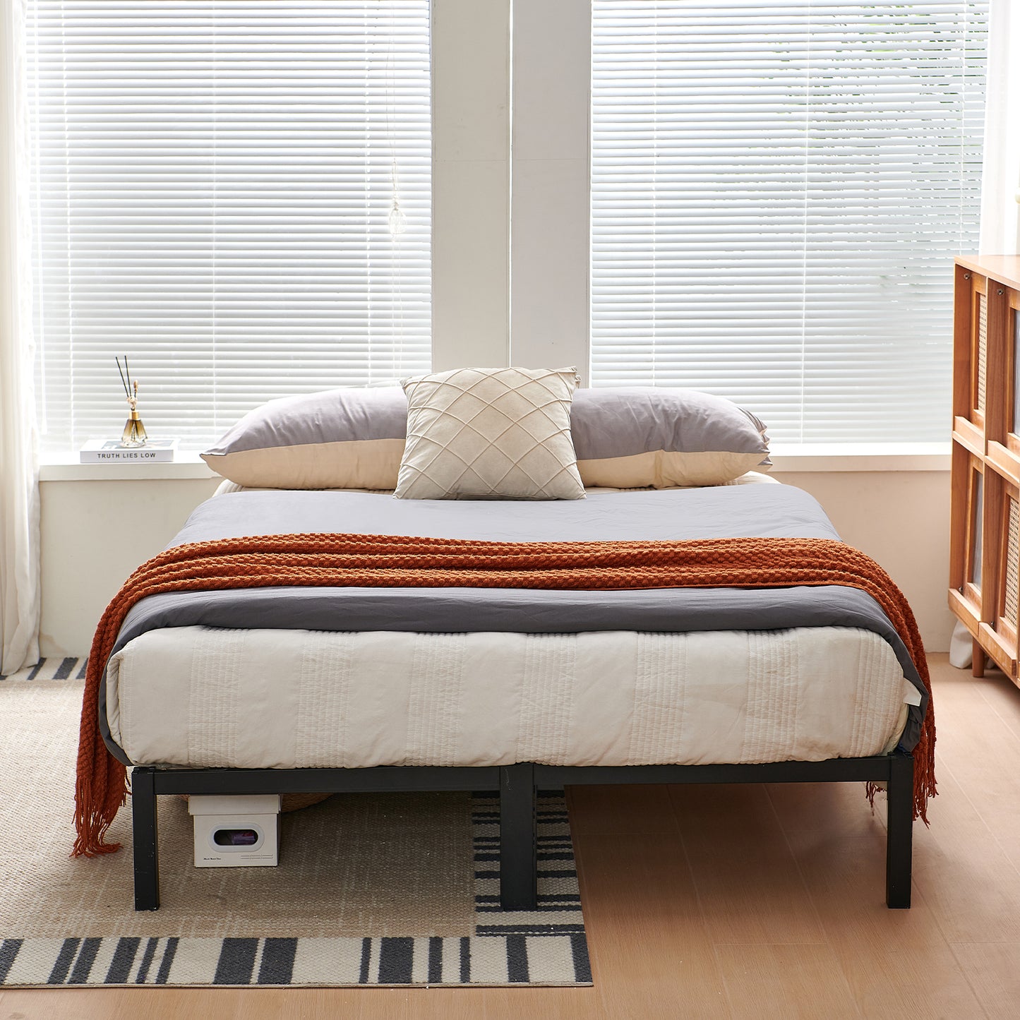 90 x 190 cm Cadre de Lit en Bloc, Metal Sommier pour 2 Personnes Adulte Lit avec Sommier - Noir