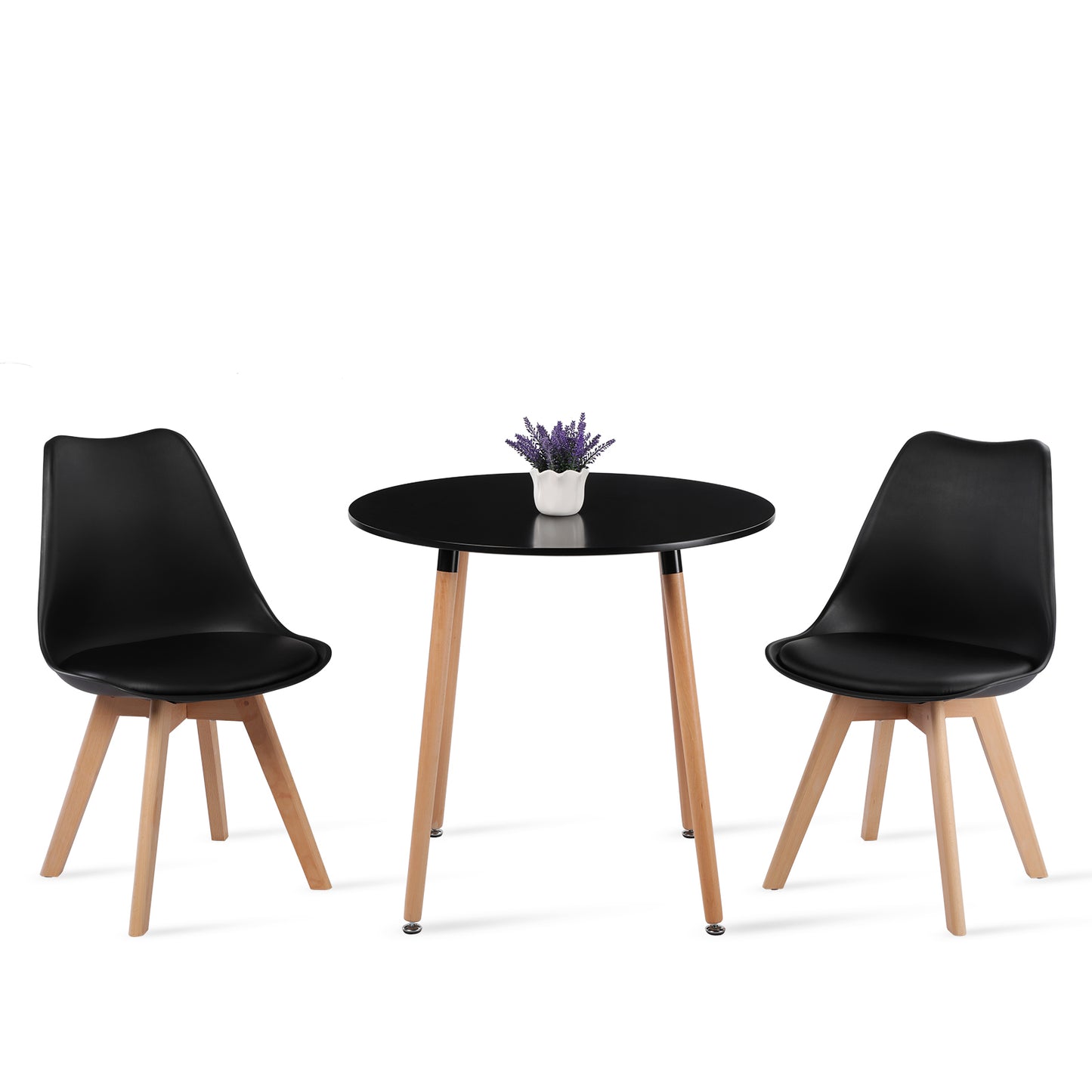 Lot de 2 Chaises design contemporain nordique scandinave - pieds en bois de hêtre massif - Noir