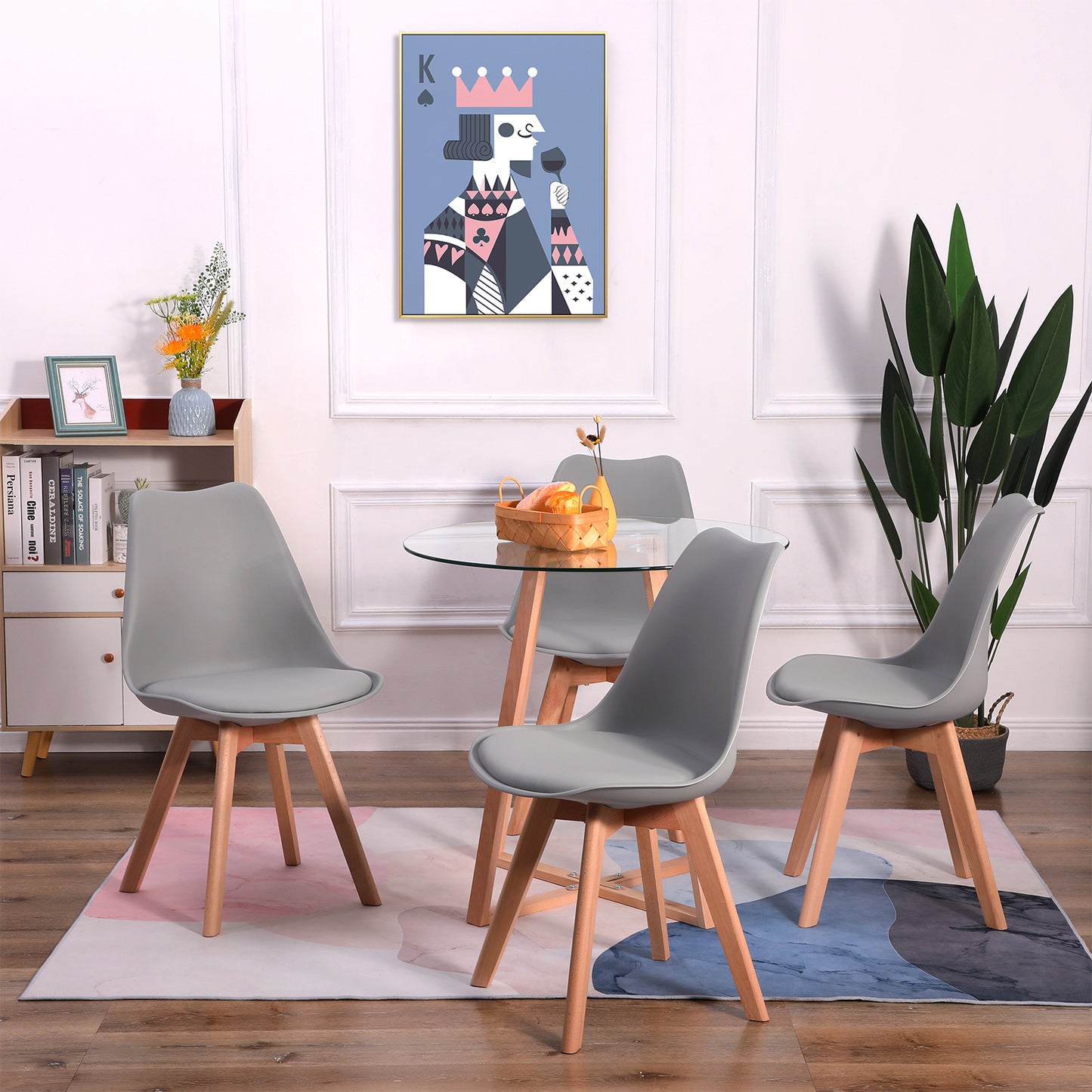 Lot de 4 Chaises design contemporain nordique scandinave -Tulipe Chaises- pieds en bois de hêtre massif - Gris