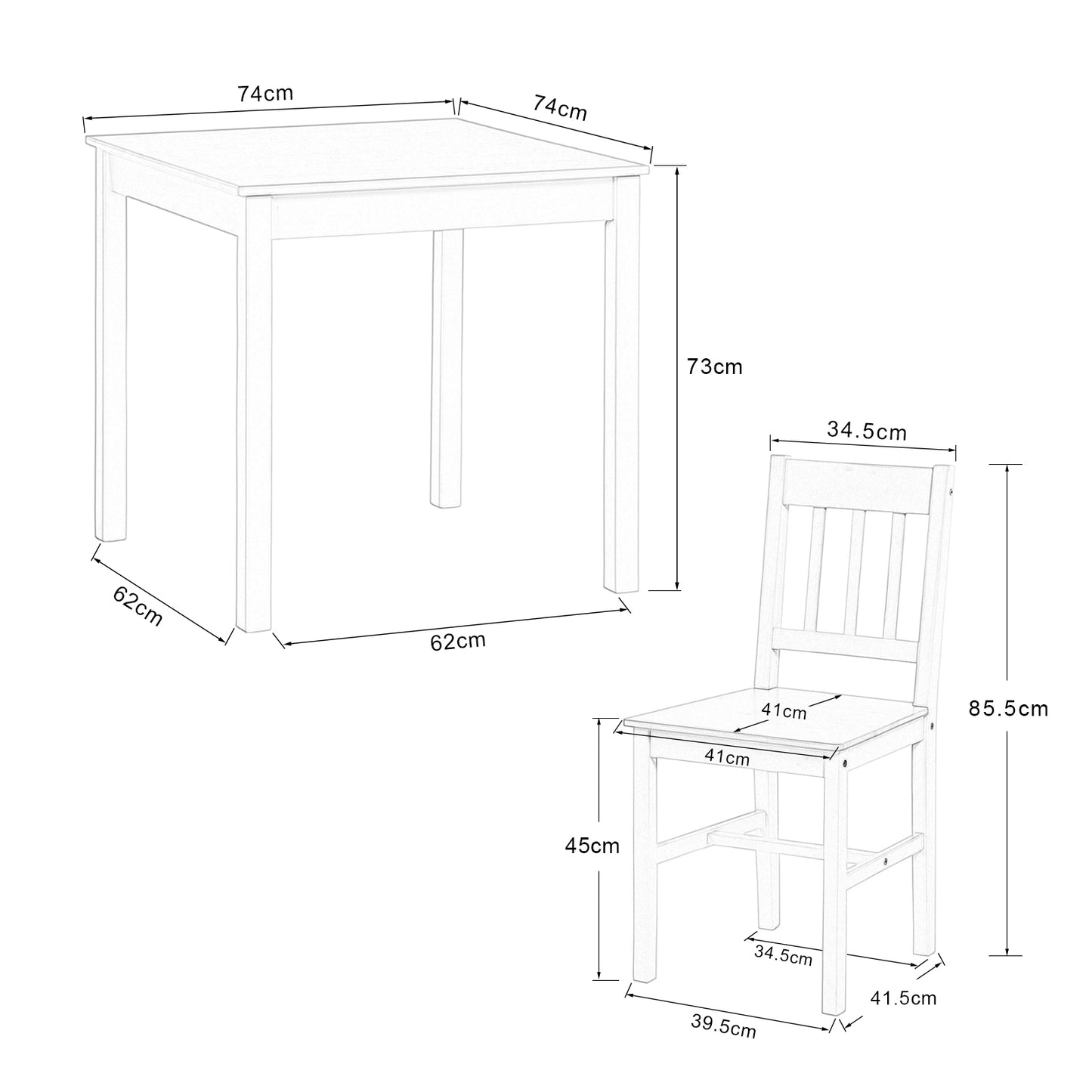 Ensemble de Table et 2 chaises pour Salle à Manger Table Cuisine Blanc