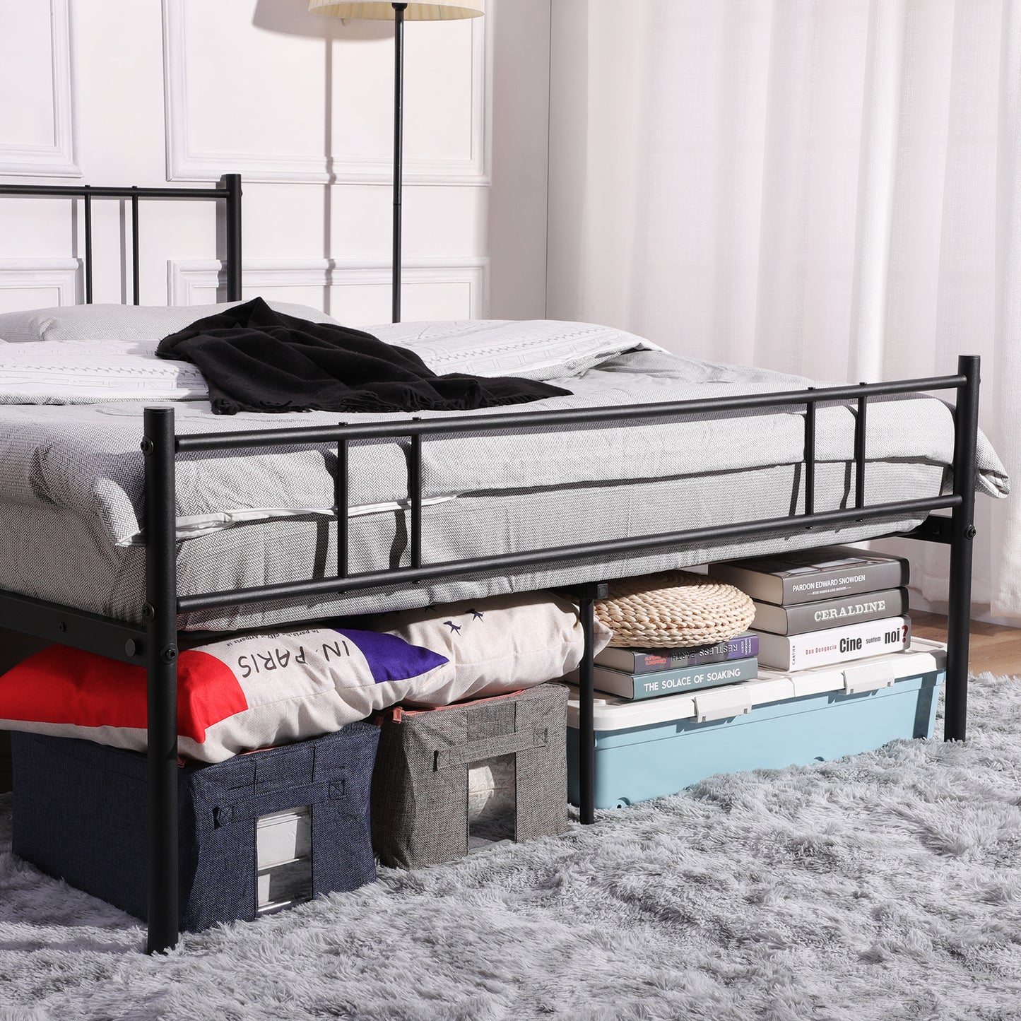 Lit Double Contemporain pour Adulte ou Enfant - 140x190 cm - Noir