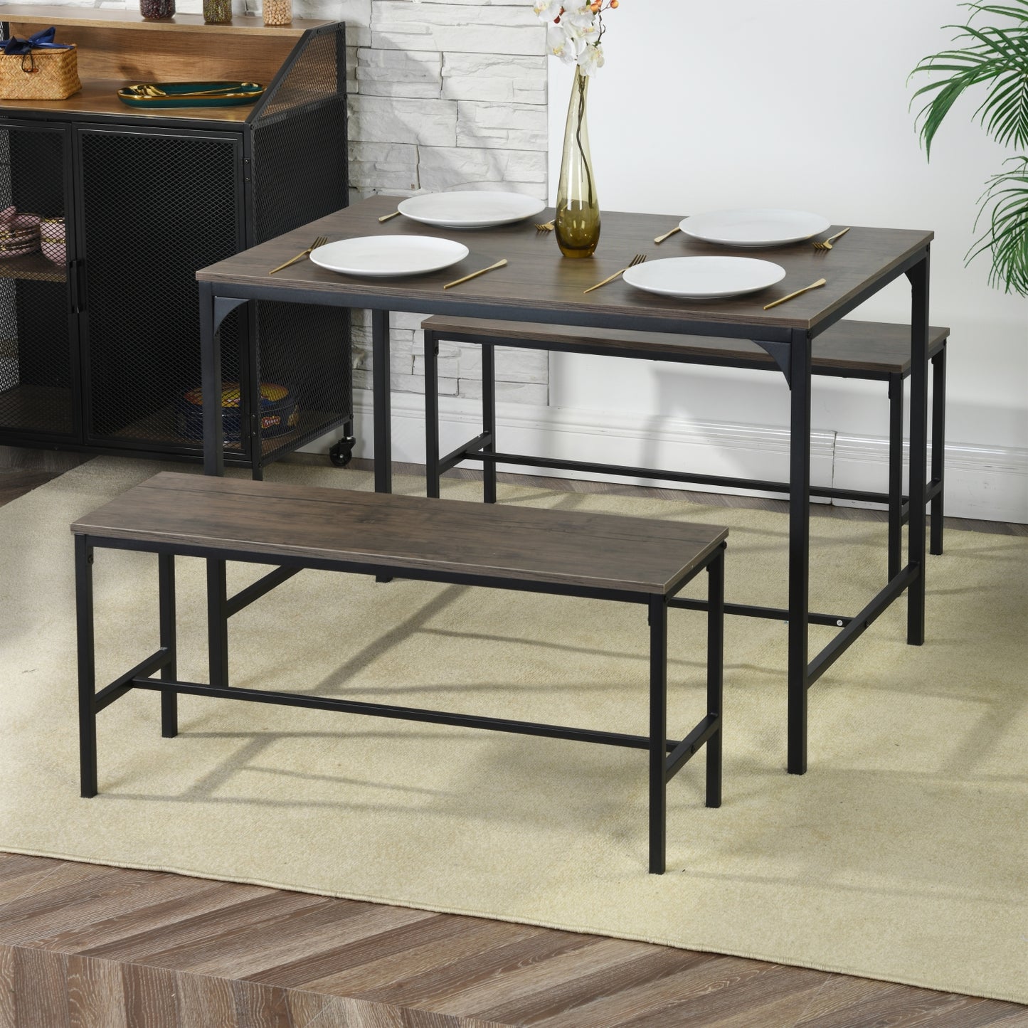 Ensemble de Salle à Manger - Table avec Deux Bancs