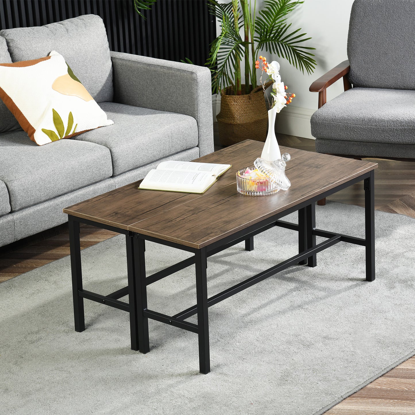 Style industriel - Ensemble de 2 chaises en acier et bois