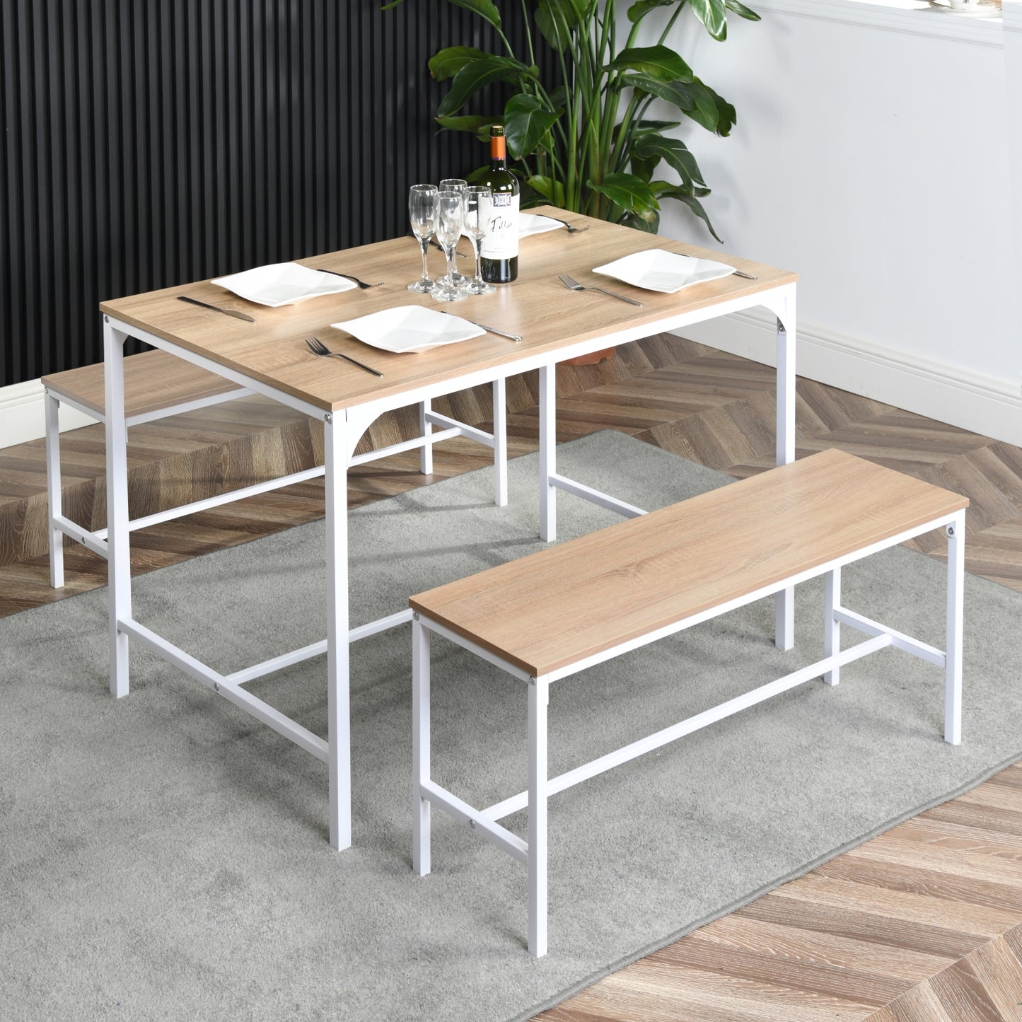 Ensemble de salle à manger avec table et deux bancs