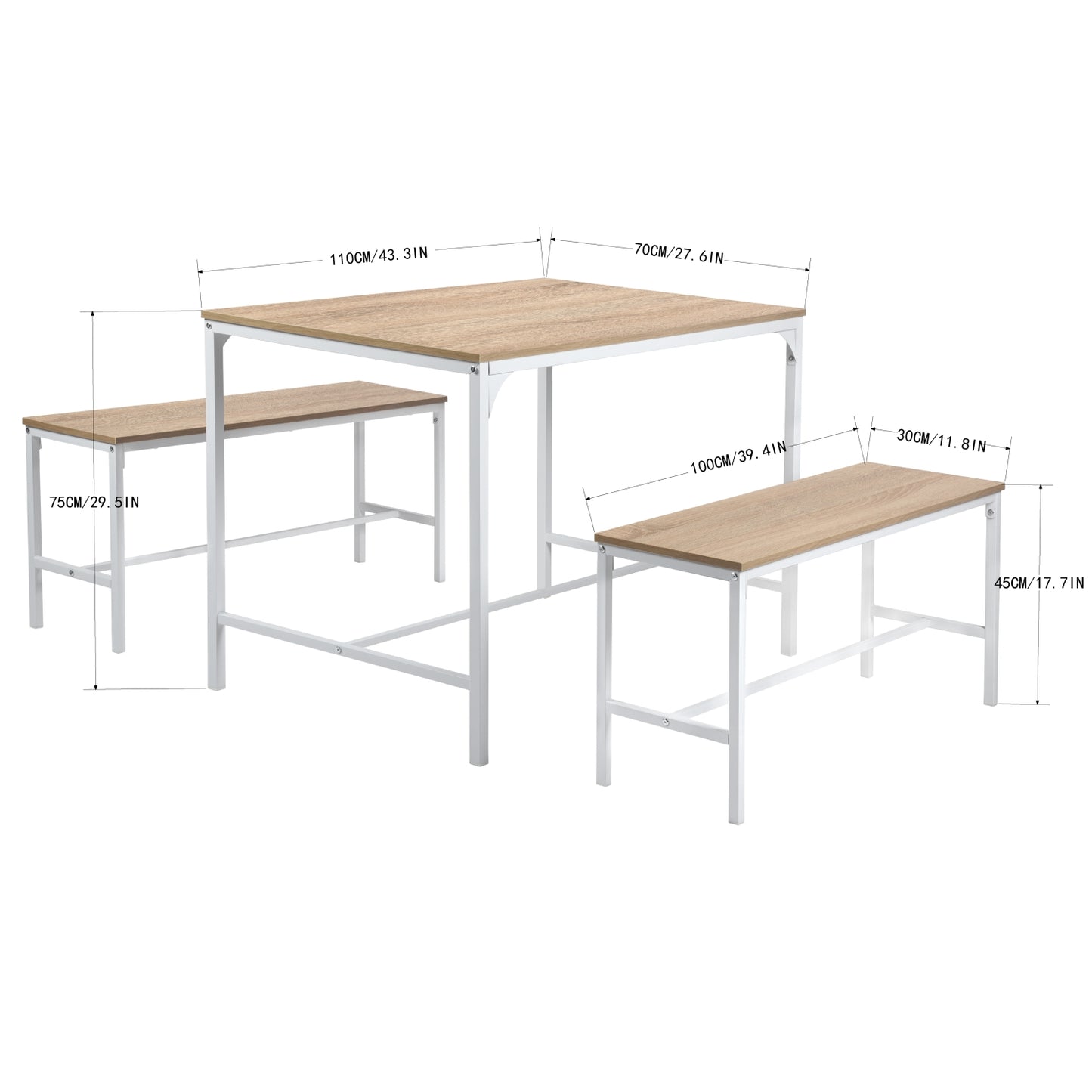 Ensemble de salle à manger avec table et deux bancs