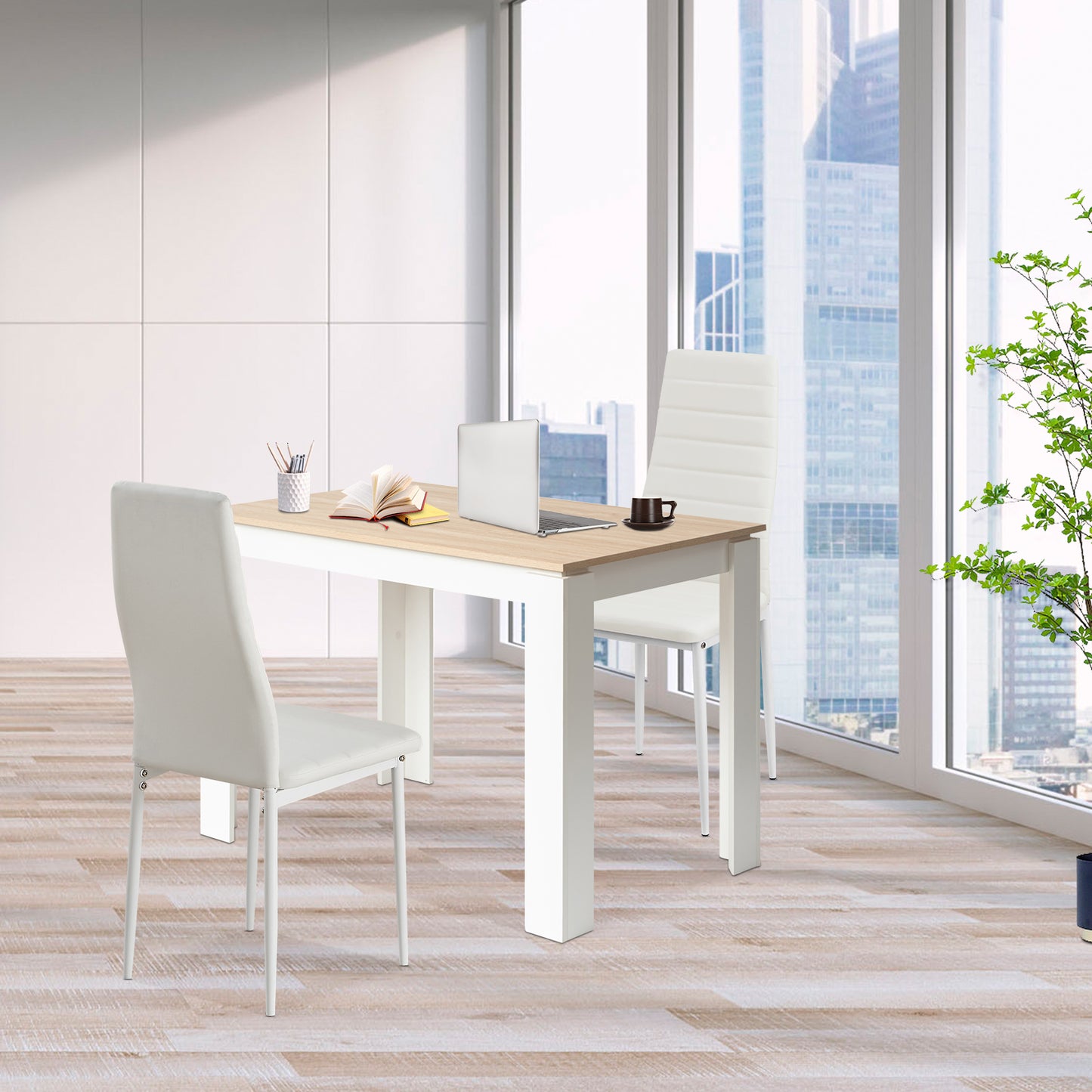 Table de Cuisine Couleur Chêne et Blanc, Table de Cuisine Style Moderne, Sideboard de Cuisine--110 x 70 x 75 cm