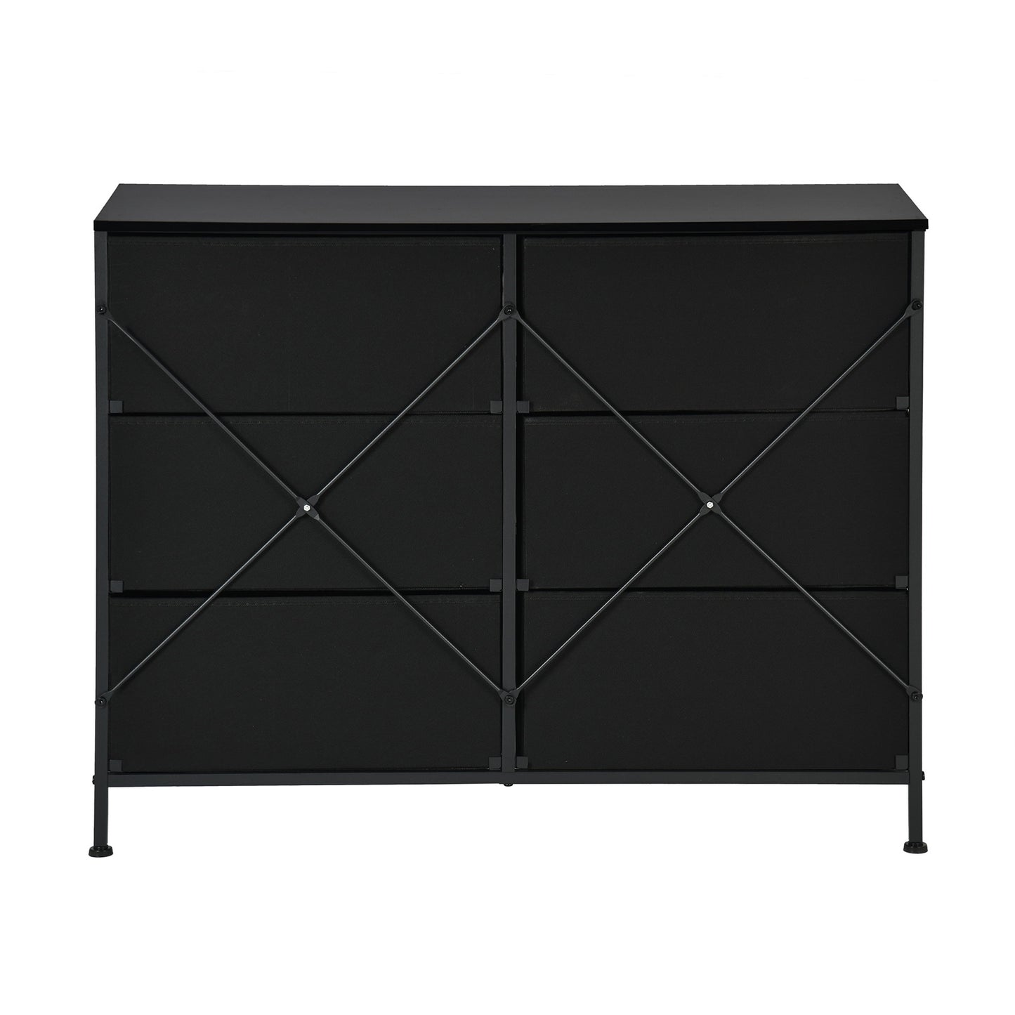 Buffet industriel 6 tiroirs en tissu non tissé, meuble de rangement pour salon, cuisine, salle à manger, 97 x 35 x 76 cm, noir