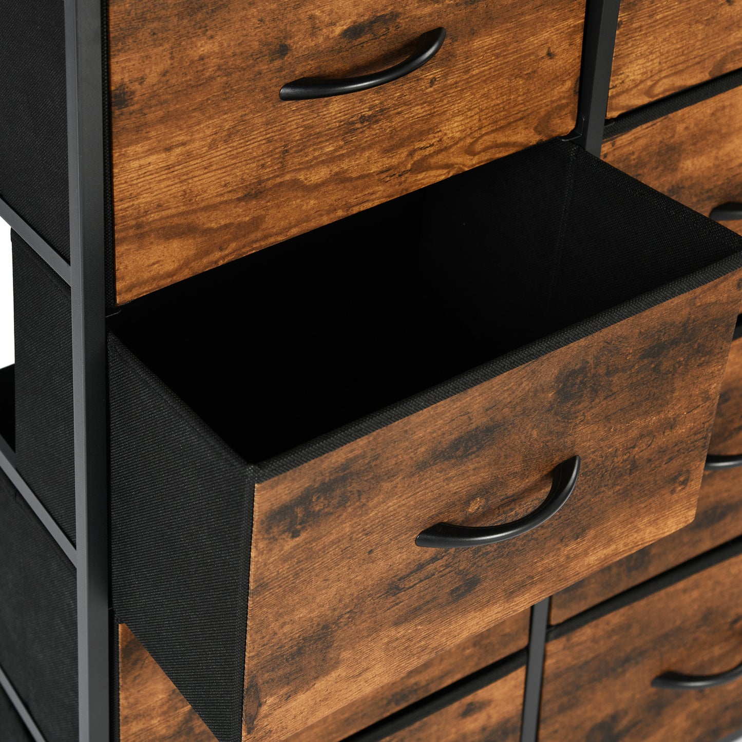 Buffet industriel 8 tiroirs en tissu non tissé, meuble de rangement pour salon, cuisine, salle à manger, 80 x 30 x 92,5 cm, marron