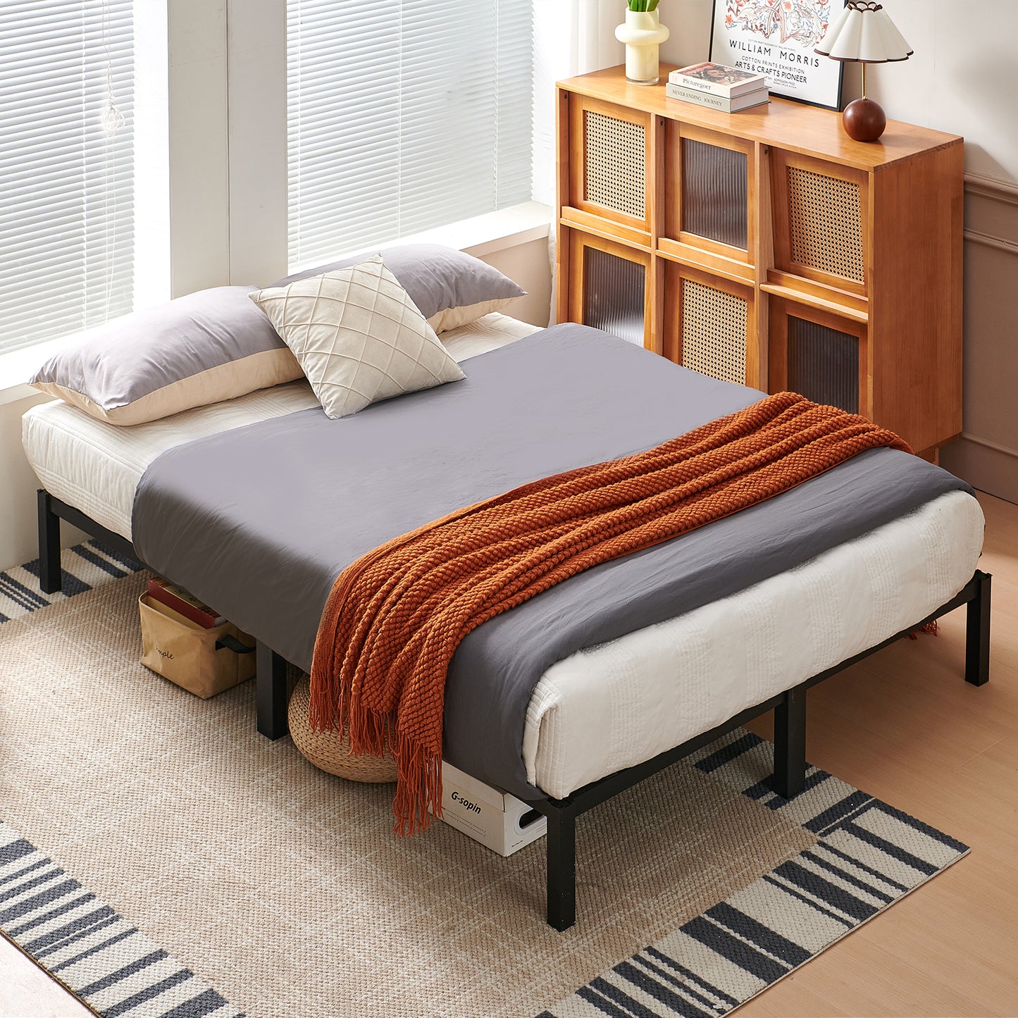 140 x 200 cm Cadre de Lit en Bloc, Metal Sommier pour 2 Personnes Adulte Lit avec Sommier - Noir