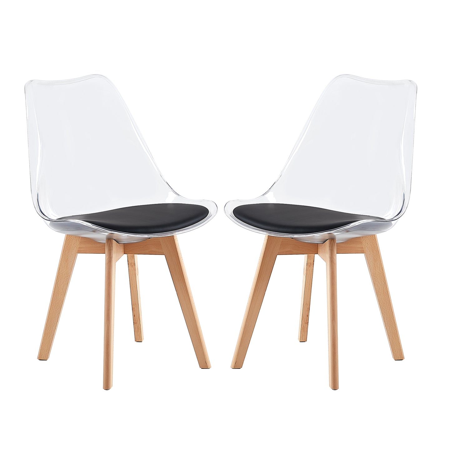 Lot de 2 chaises Scandinaves Transparentes pour Salle à Manger avec Coussin Noir