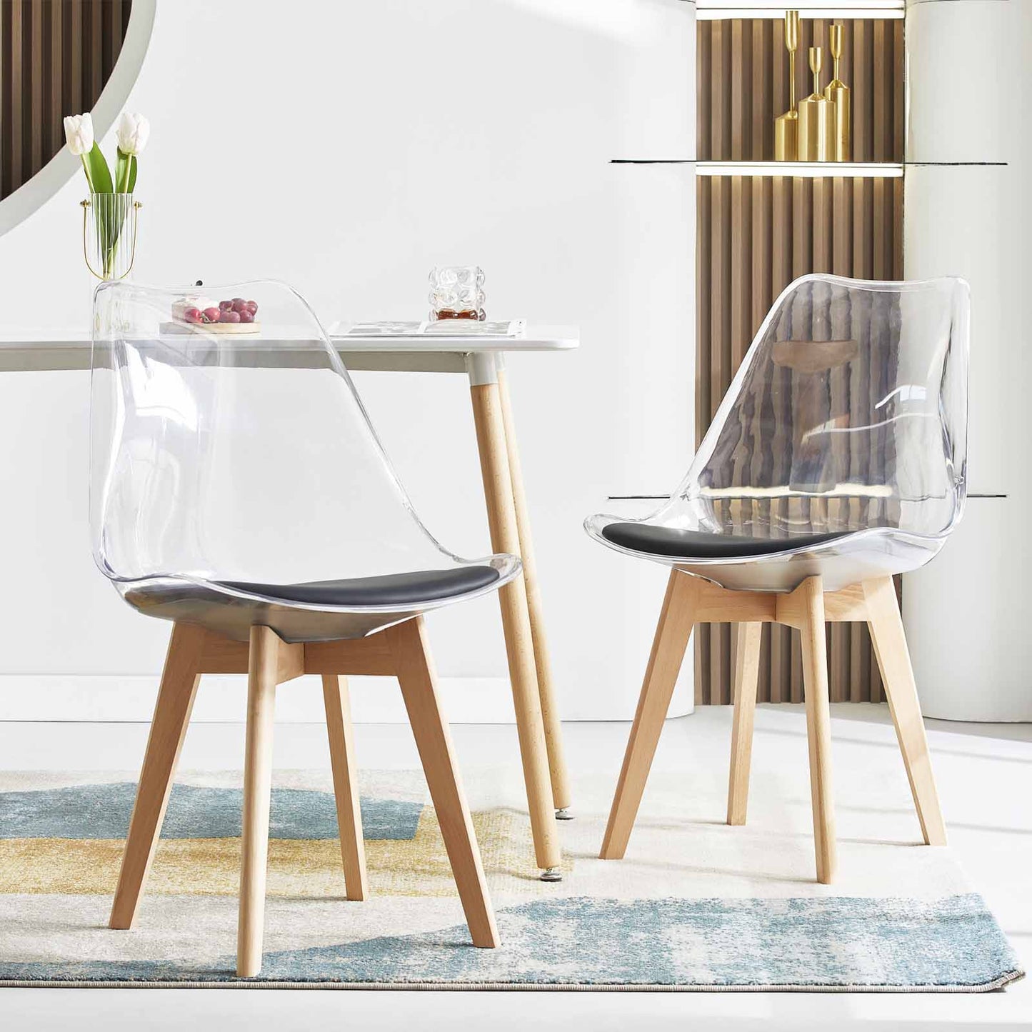 Lot de 2 chaises Scandinaves Transparentes pour Salle à Manger avec Coussin Noir
