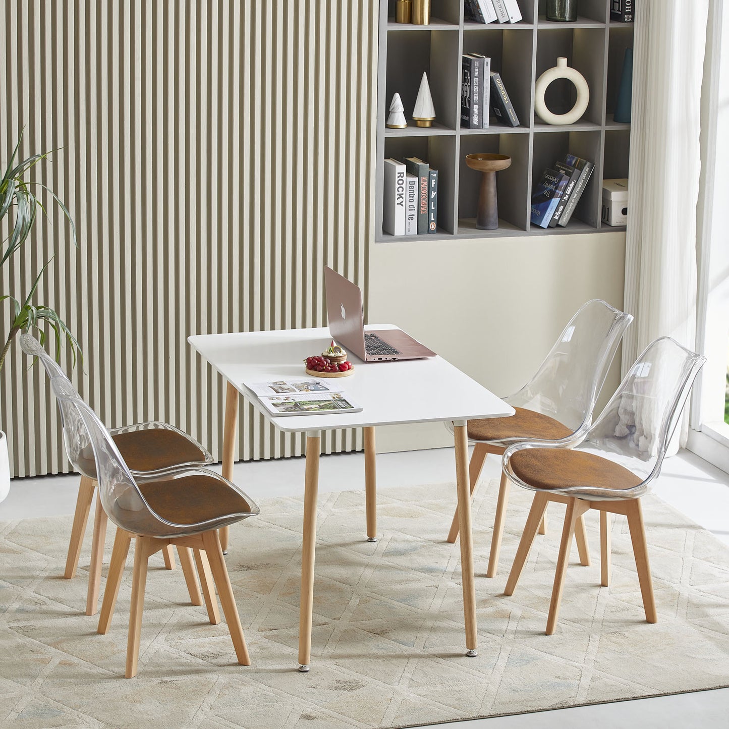 Lot de 4 chaises Scandinaves Transparentes pour Salle à Manger avec Coussin Brun