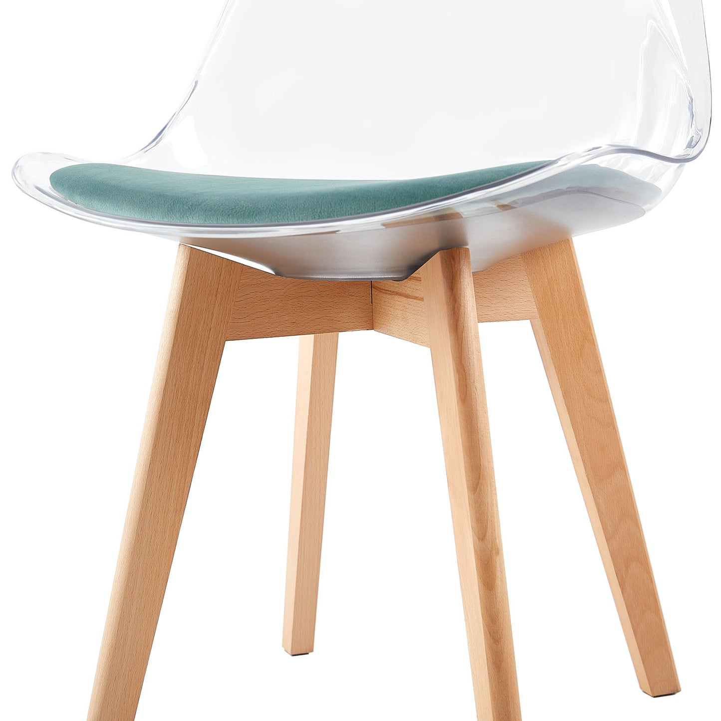 Lot de 4 Chaises Salle à Manger Scandinaves avec Pieds en Bois de Hêtre, avec Coussin d'Assise en Velours Vert Aquatique