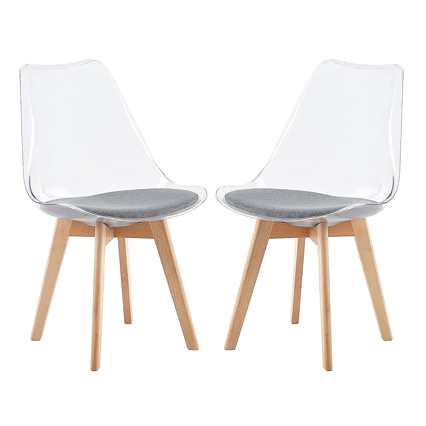 Lot de 2 chaises Scandinaves Transparentes pour Salle à Manger avec Coussin Gris
