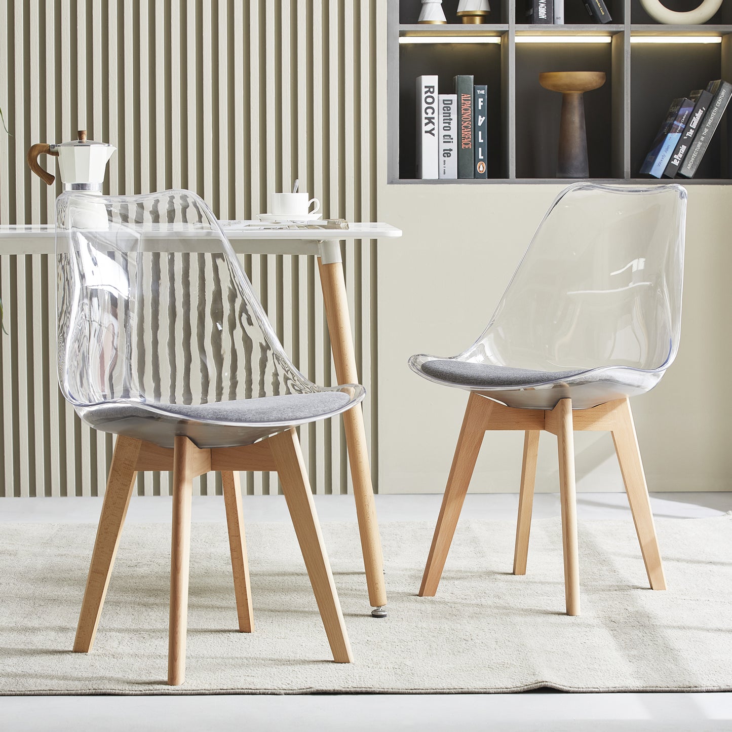 Lot de 2 chaises Scandinaves Transparentes pour Salle à Manger avec Coussin Gris