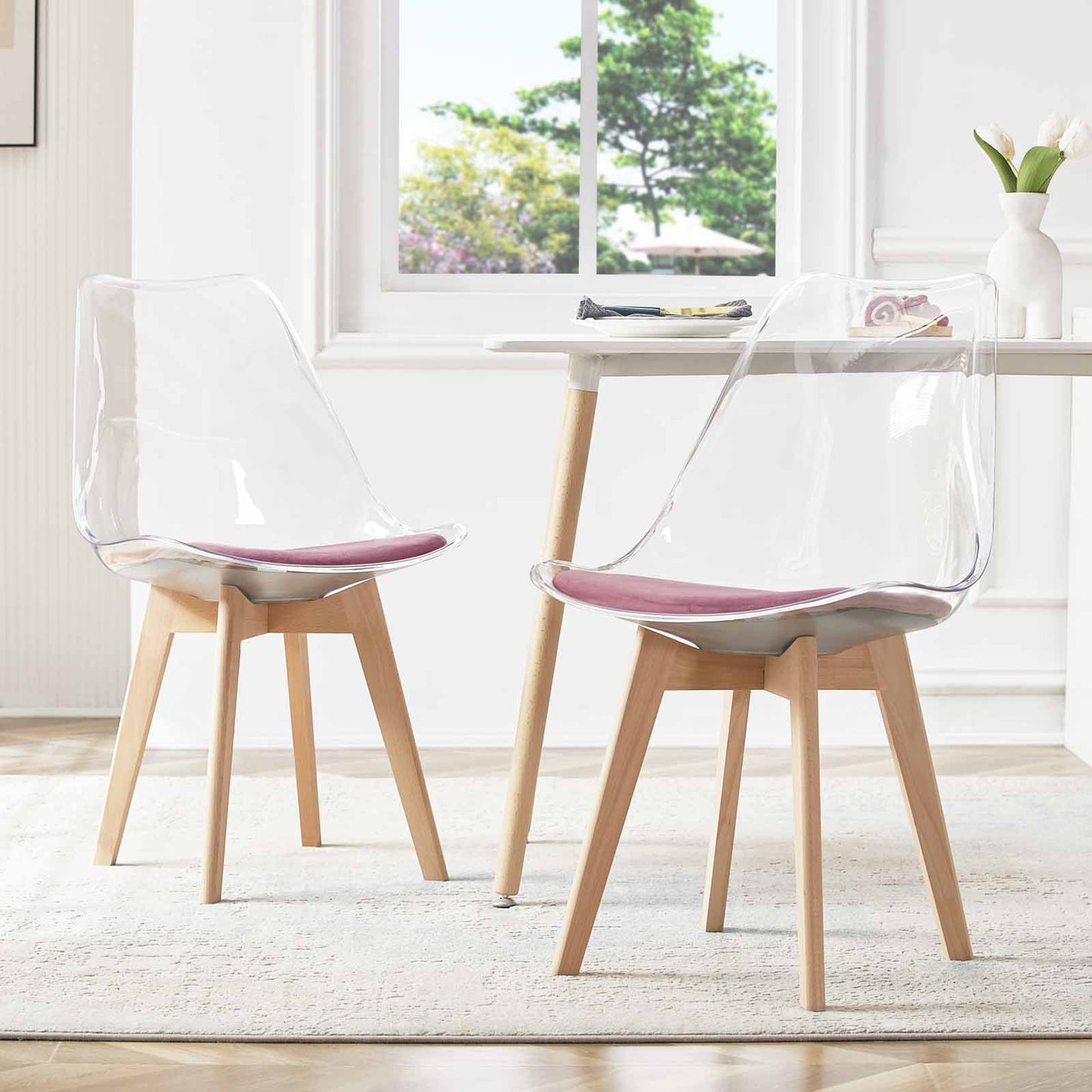 Lot de 2 chaises Scandinaves Transparentes pour Salle à Manger avec Coussin Rose