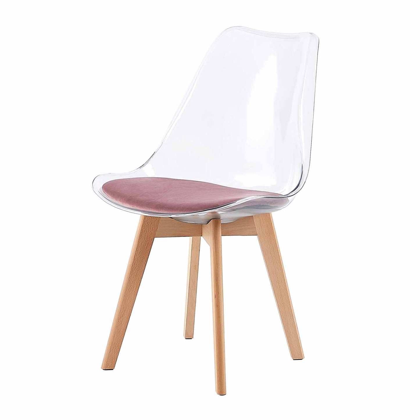 Lot de 4 Chaises Transparente Scandinave pour Salle a Manger, avec Coussin Rose