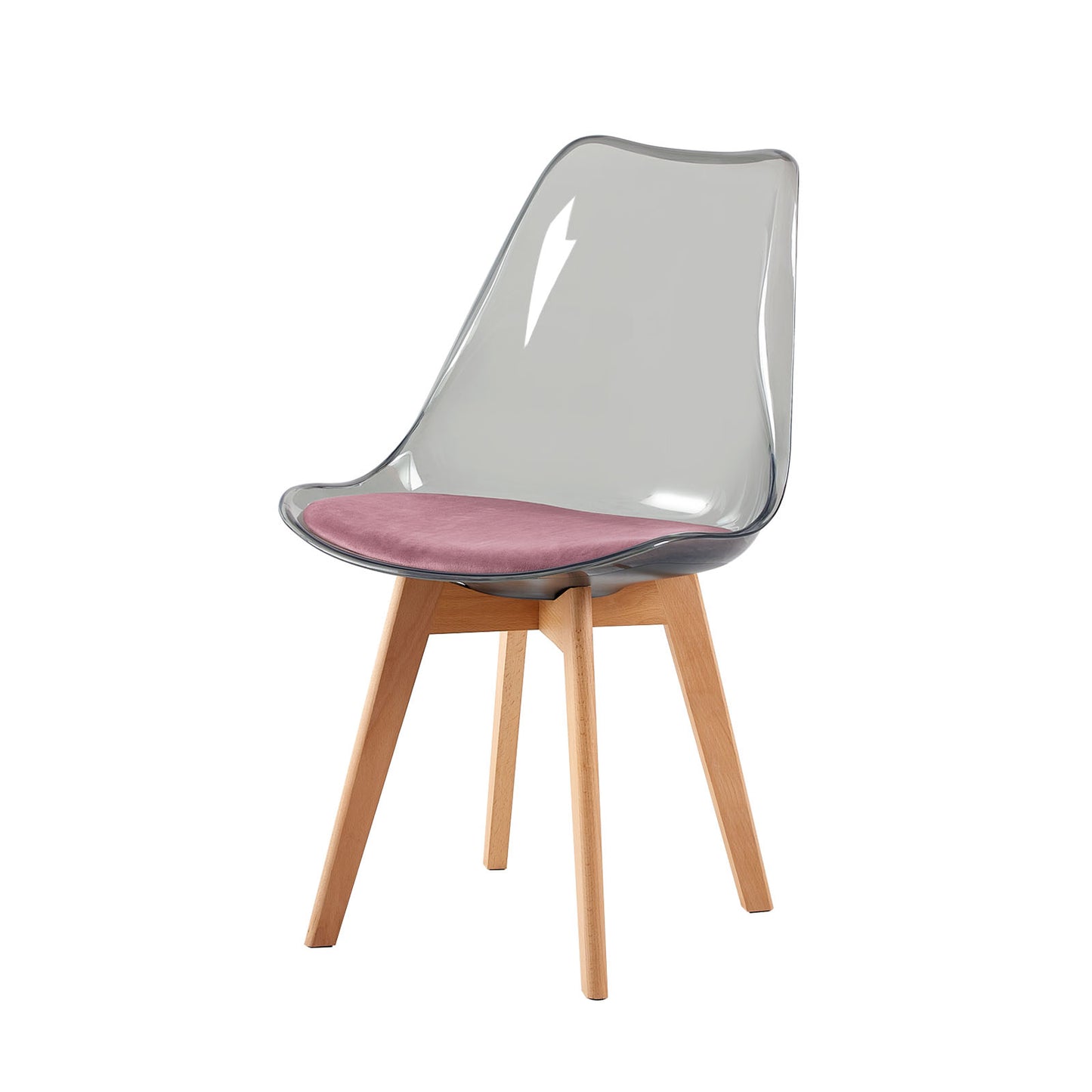 Lot de 2 chaises Scandinaves Transparentes Gris pour Salle à Manger avec Coussin Rose