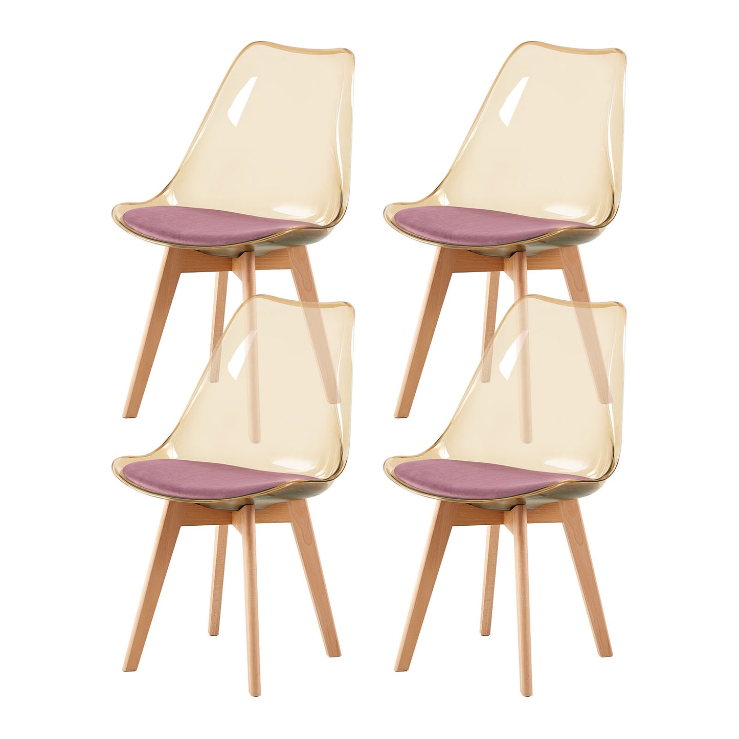 Lot de 4 Chaises Transparente Scandinave pour Salle à Manger, avec Coussin Rose