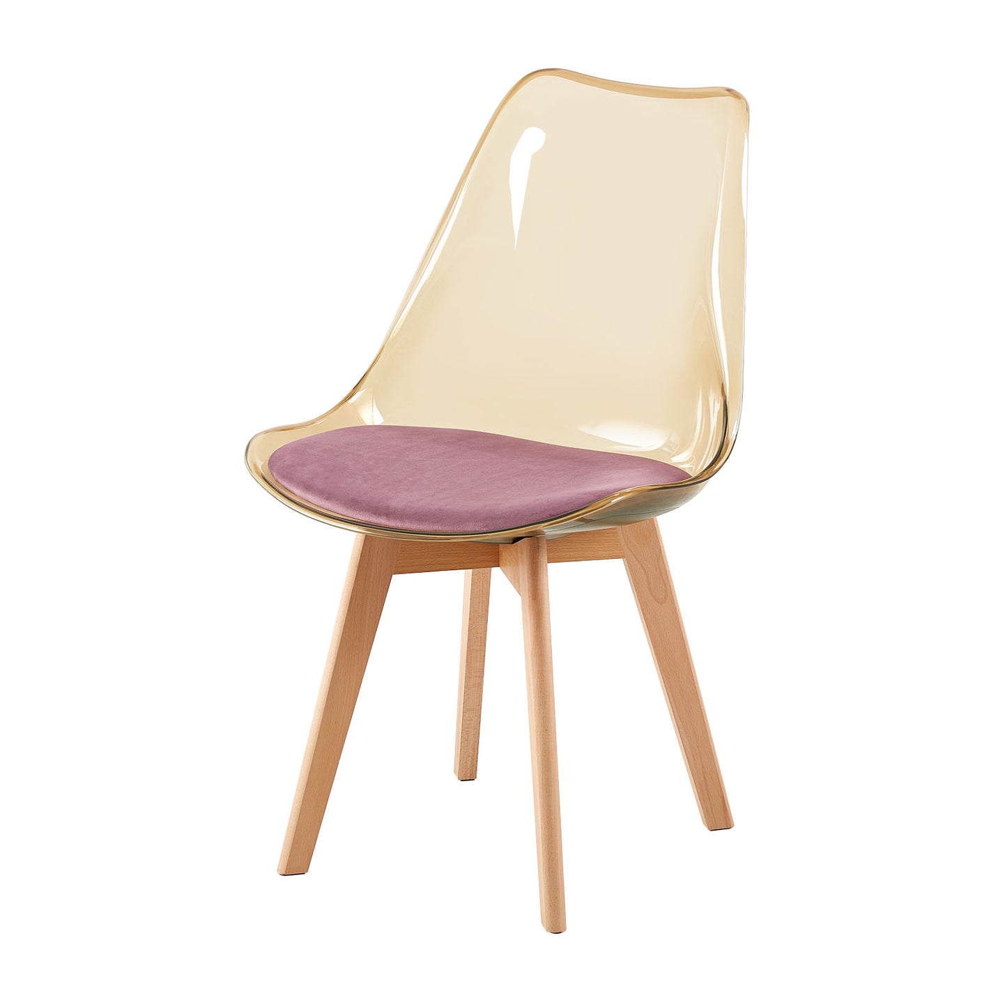 Lot de 4 Chaises Transparente Scandinave pour Salle à Manger, avec Coussin Rose