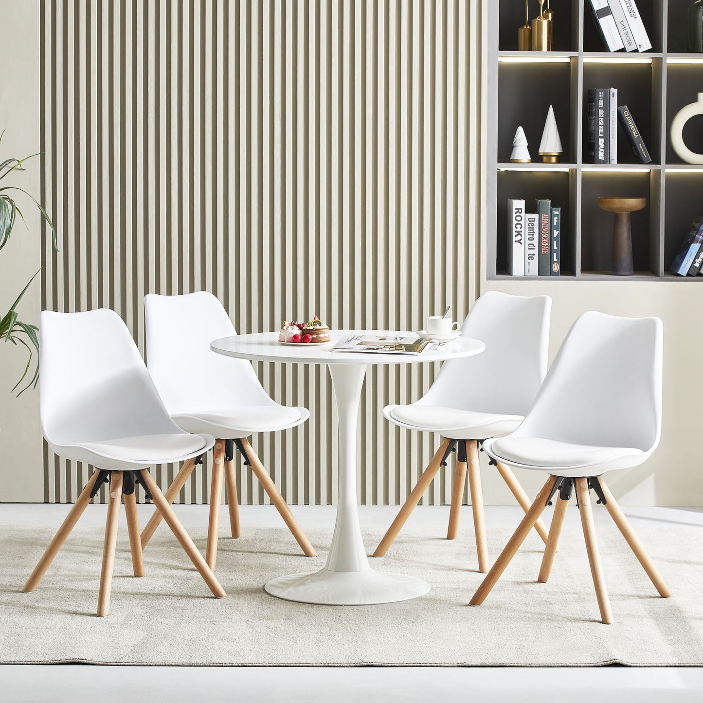 Lot de 4 Chaises de cuisine en bois, chaise de salle à manger rembourrée avec pieds en hêtre massif