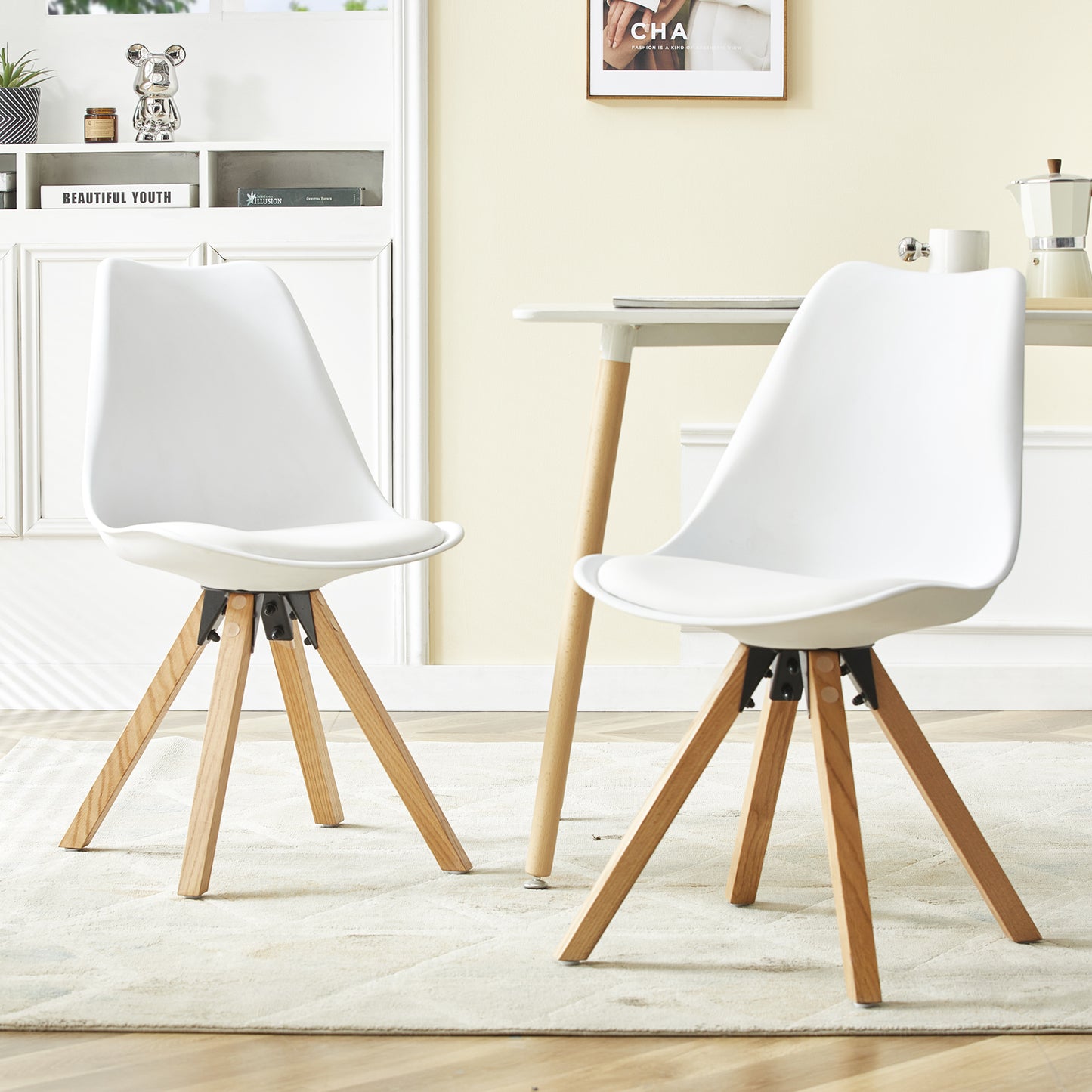 Lot de 2 Chaises à manger scandinaves, Chaises Retro Bois de hetre Massif