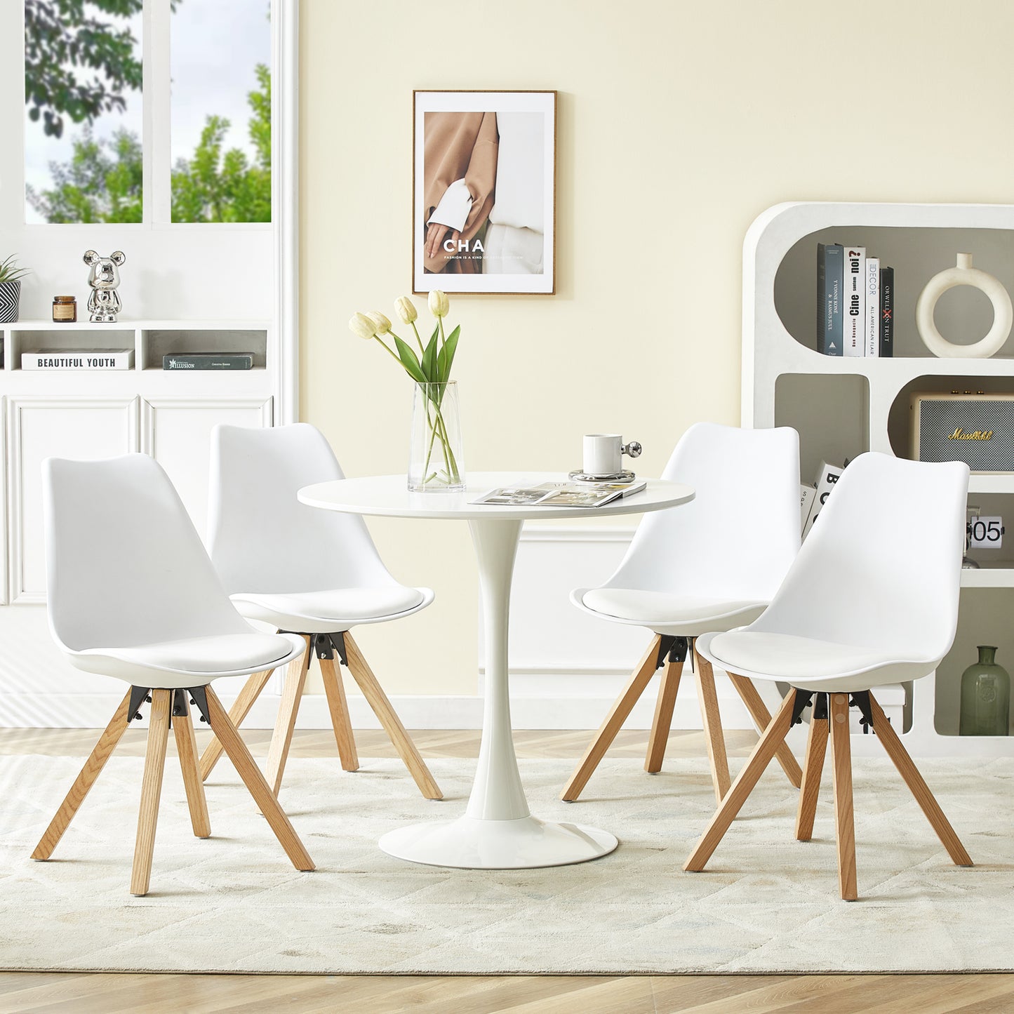 Lot de 4 Chaises à manger scandinaves,Chaises Retro Bois de hetre Massif