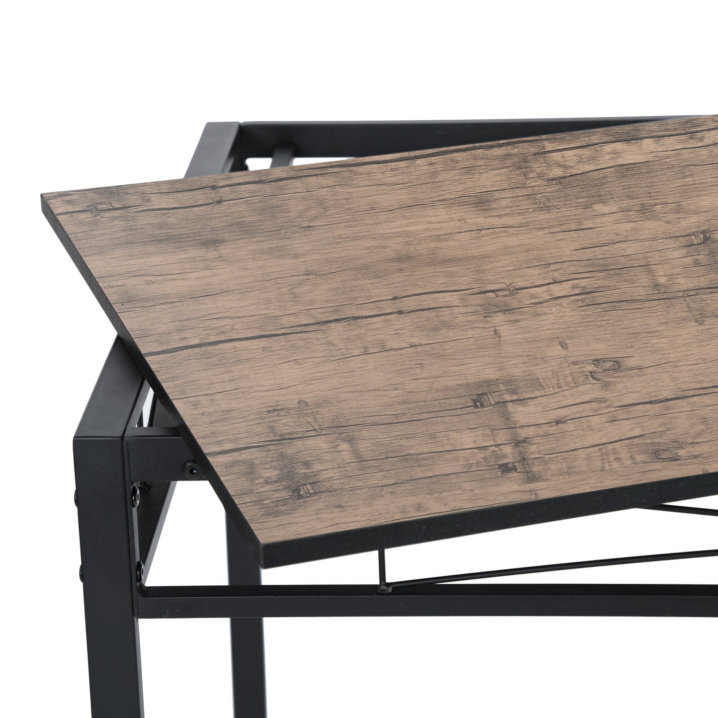 Lot de 4 Chaises Salle à Manger,Cadre en Fer/Siège en Bois-Marron