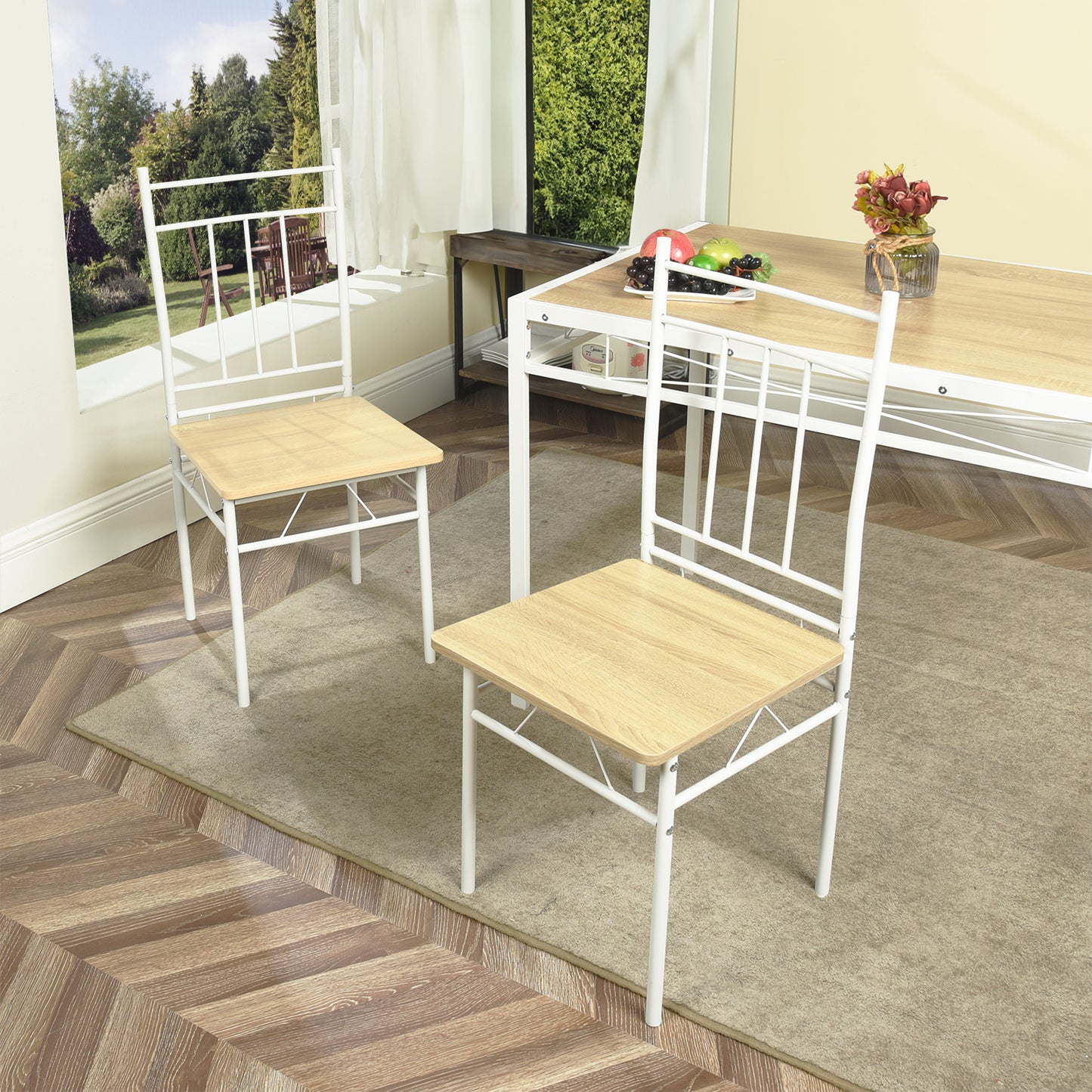 Lot de 6 Chaises Salle à Manger,Cadre en Fer/Siège en Bois - Couleur du bois