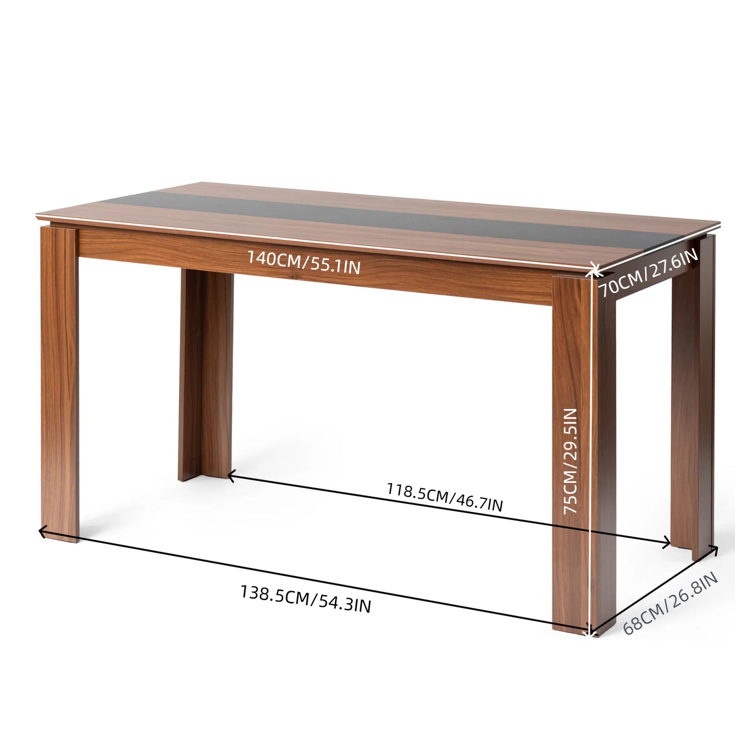 Table de Cuisine Couleur Brun Rougeâtre et Noir, Table de Cuisine Style Moderne, Sideboard de Cuisine--140 x 70 x 75 cm
