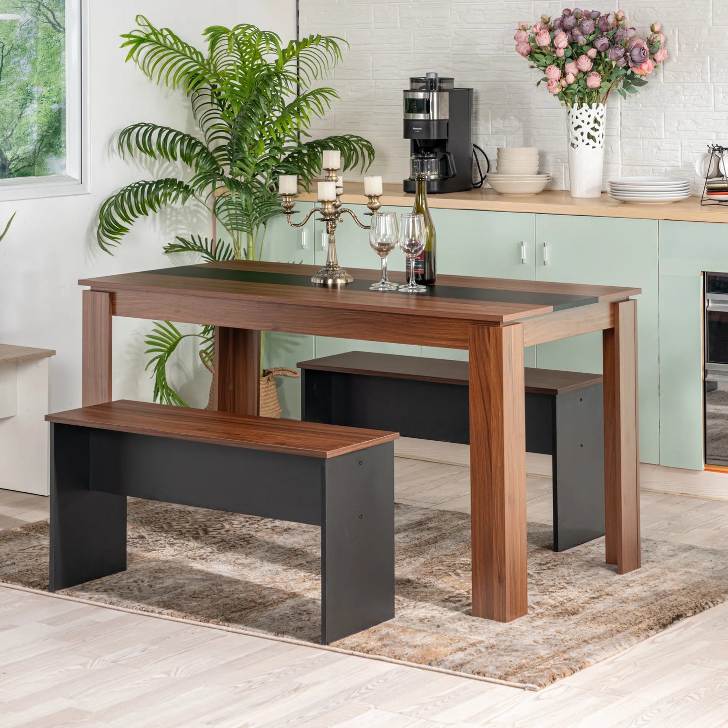 Table de Cuisine Couleur Brun Rougeâtre et Noir, Table de Cuisine Style Moderne, Sideboard de Cuisine--140 x 70 x 75 cm