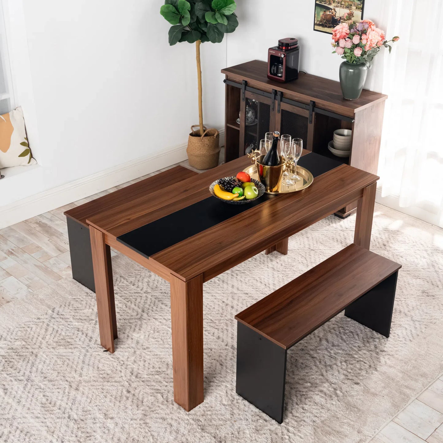 Table de Cuisine Couleur Brun Rougeâtre et Noir, Table de Cuisine Style Moderne, Sideboard de Cuisine--140 x 70 x 75 cm