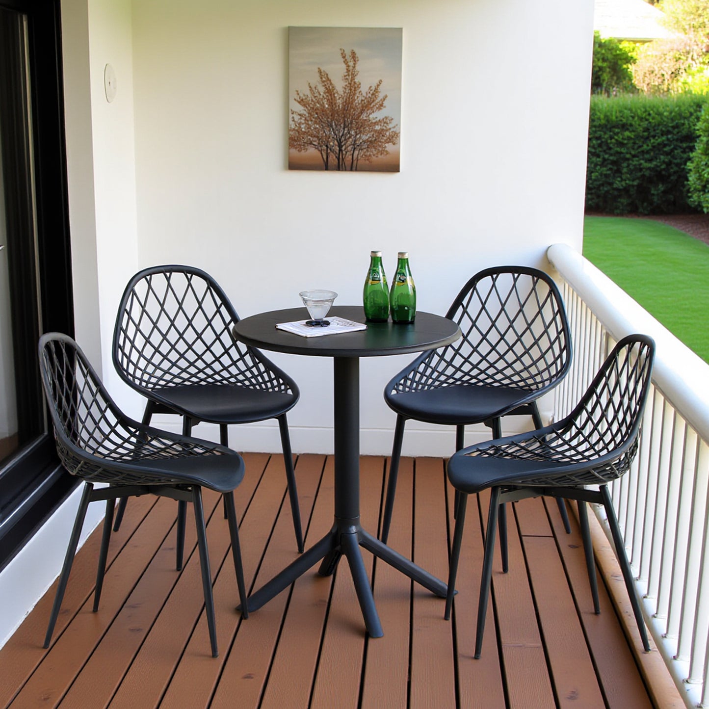 Table de Jardin Plastique, Table Ronde de Jardin en Plastique pour Extérieur, Balcon, Terrasse et Salon, Un Design Unique de Base, Stable, Durable et Facile à Nettoyer, Noir