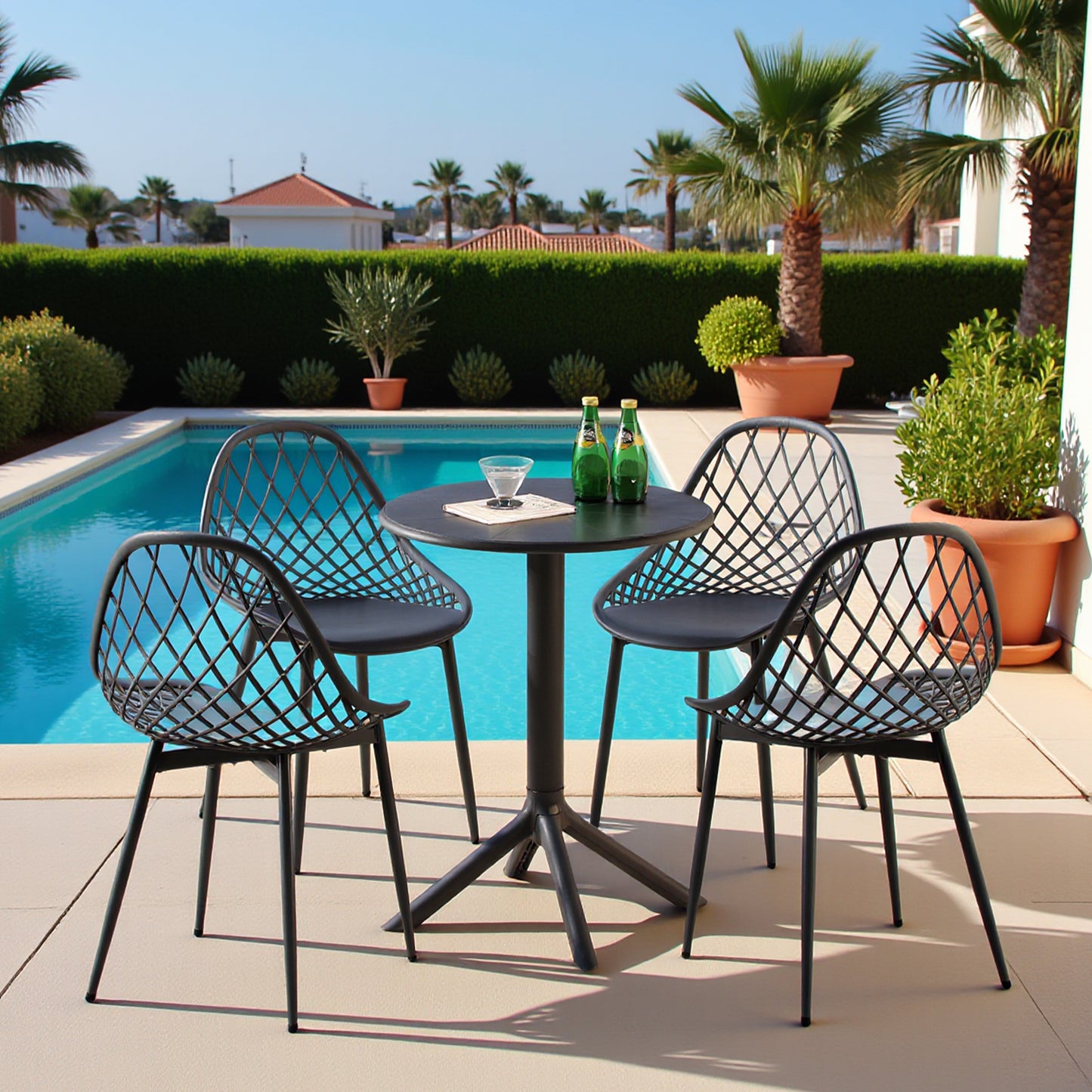 Table de Jardin Plastique, Table Ronde de Jardin en Plastique pour Extérieur, Balcon, Terrasse et Salon, Un Design Unique de Base, Stable, Durable et Facile à Nettoyer, Noir