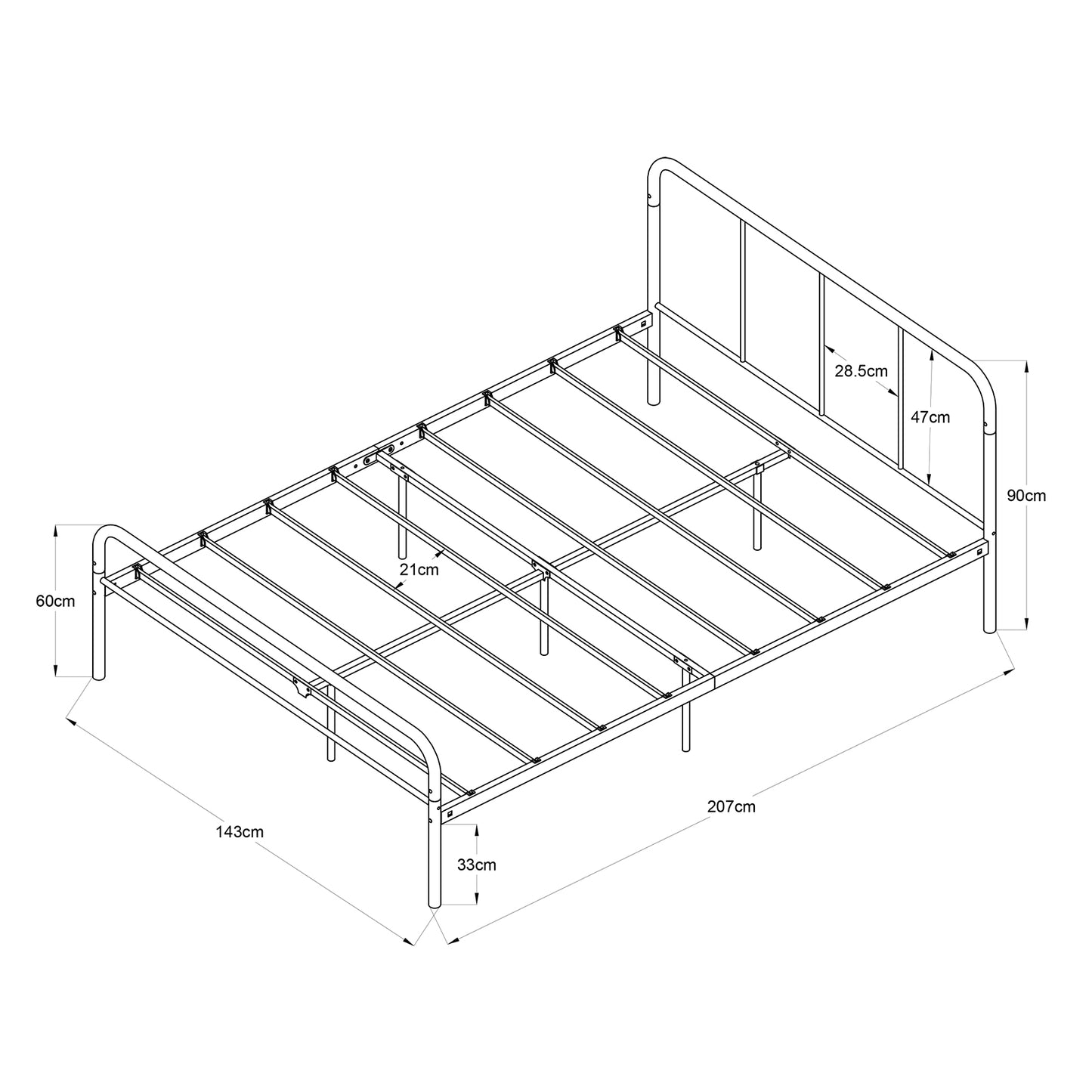 Cadre de Lit Adulte en Métal - 140x200 cm - Noir