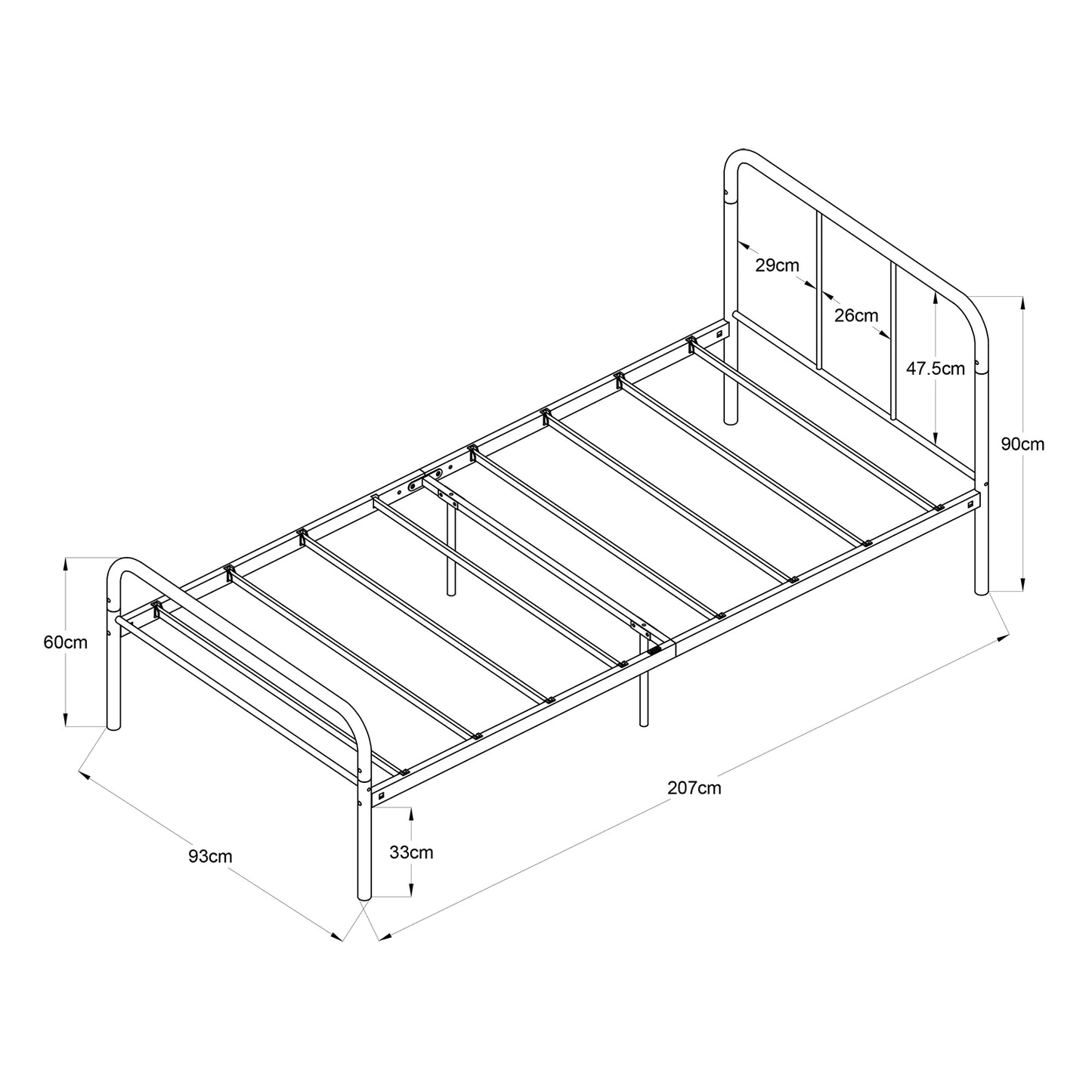 Lit simple en métal Cadre de lit 90x200cm-Noir