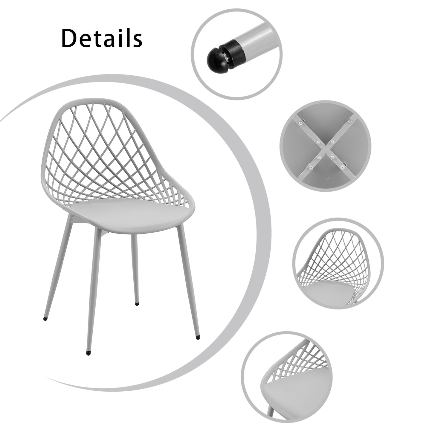 Lot de 4 chaises de salle à manger, en plastique, avec pieds en métal, pour cuisine, salon, jusqu'à 120 kg, gris