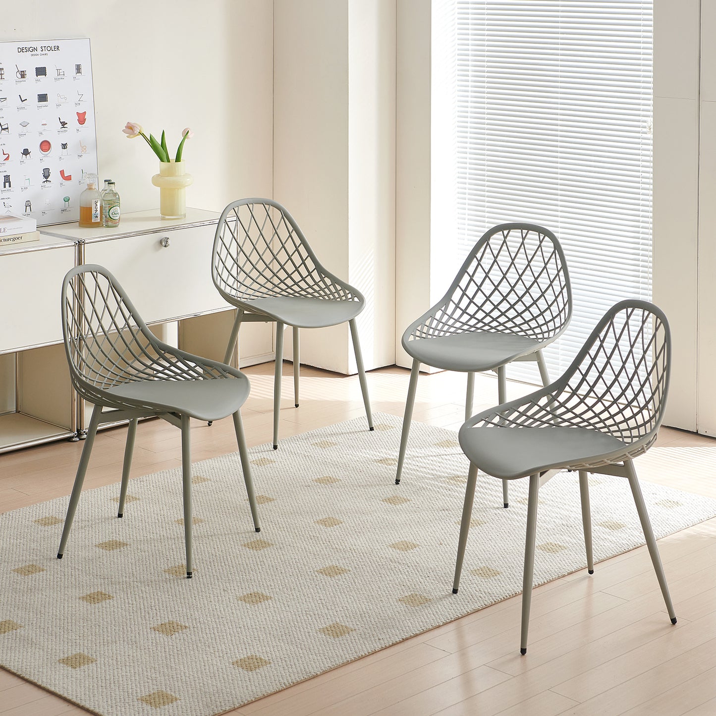 Lot de 4 chaises de salle à manger, en plastique, avec pieds en métal, pour cuisine, salon, jusqu'à 120 kg, gris