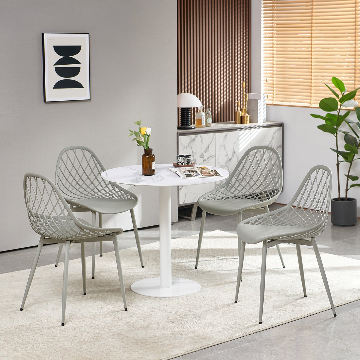 Lot de 4 chaises de salle à manger, en plastique, avec pieds en métal, pour cuisine, salon, jusqu'à 120 kg, gris