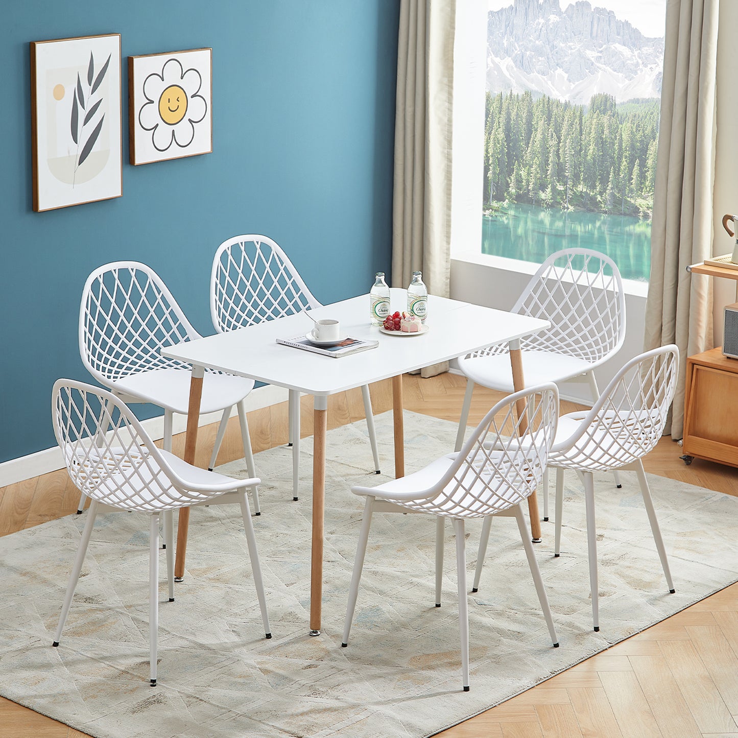 Lot de 6 Chaises Design Blanc Plastique Scandinave Chaise de Salle à manger