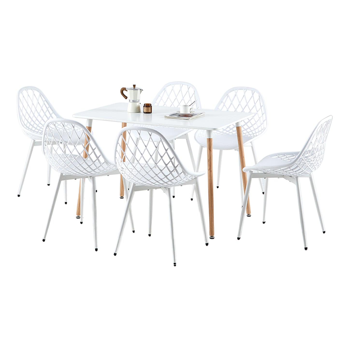 Lot de 6 Chaises Design Blanc Plastique Scandinave Chaise de Salle à manger