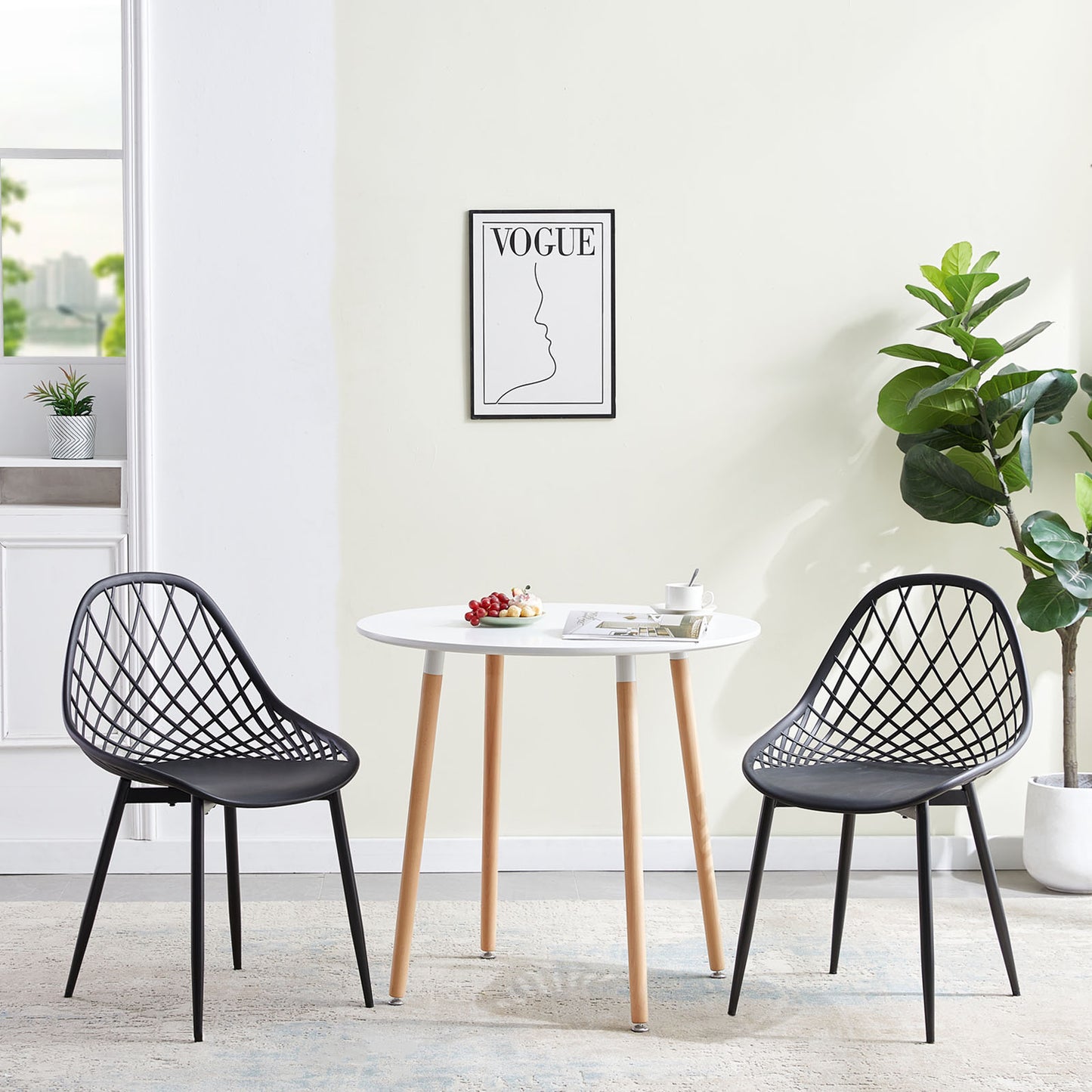 Lot de 2 Chaises Design Noir Plastique Scandinave Chaise de Salle à manger