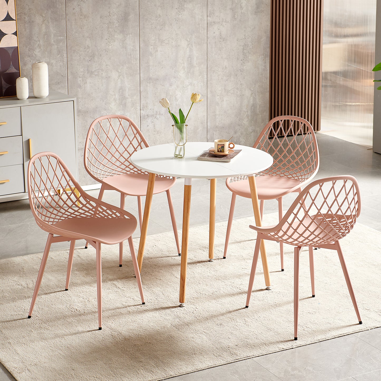 Lot de 4 Chaise Salle à Manger Scandinaves avec Pieds en Métal Ergonomique Chaises Salle à Manger Salon Chaise de Salon Rose fumé