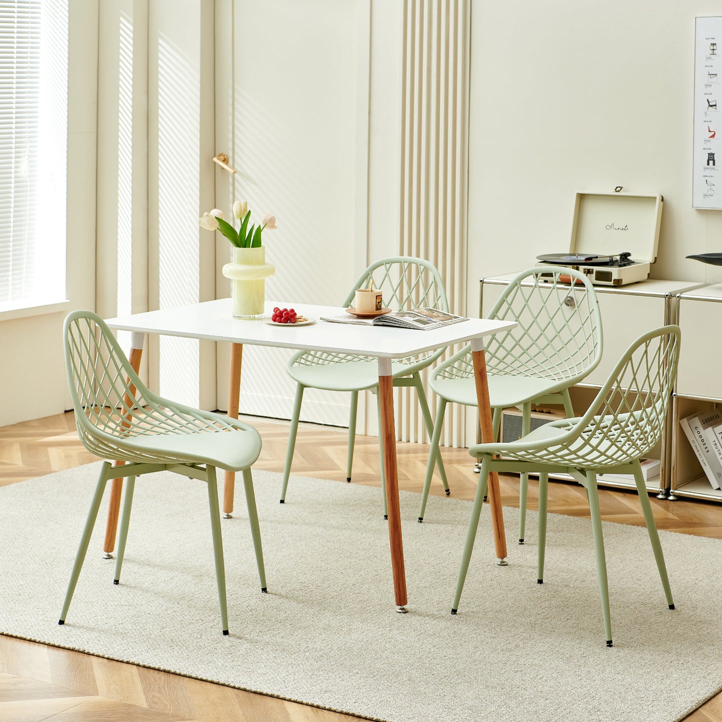 Lot de 4 Chaise Salle à Manger Scandinaves avec Pieds en Métal Ergonomique Chaises Salle à Manger Salon Chaise de Salon, Vert Clair