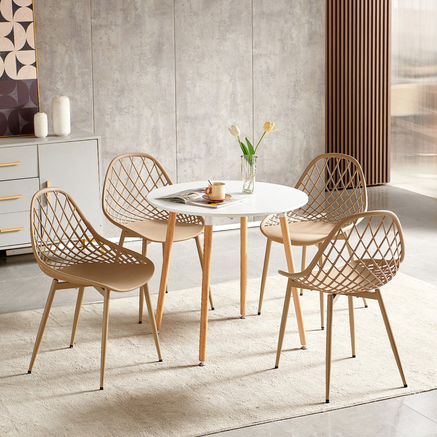 Lot de 4 Chaise Salle à Manger Scandinaves avec Pieds en Métal Ergonomique Chaises Salle à Manger Salon Chaise, Kaki