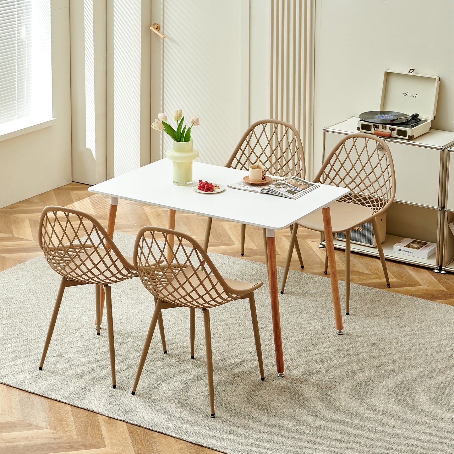 Lot de 4 Chaise Salle à Manger Scandinaves avec Pieds en Métal Ergonomique Chaises Salle à Manger Salon Chaise, Kaki