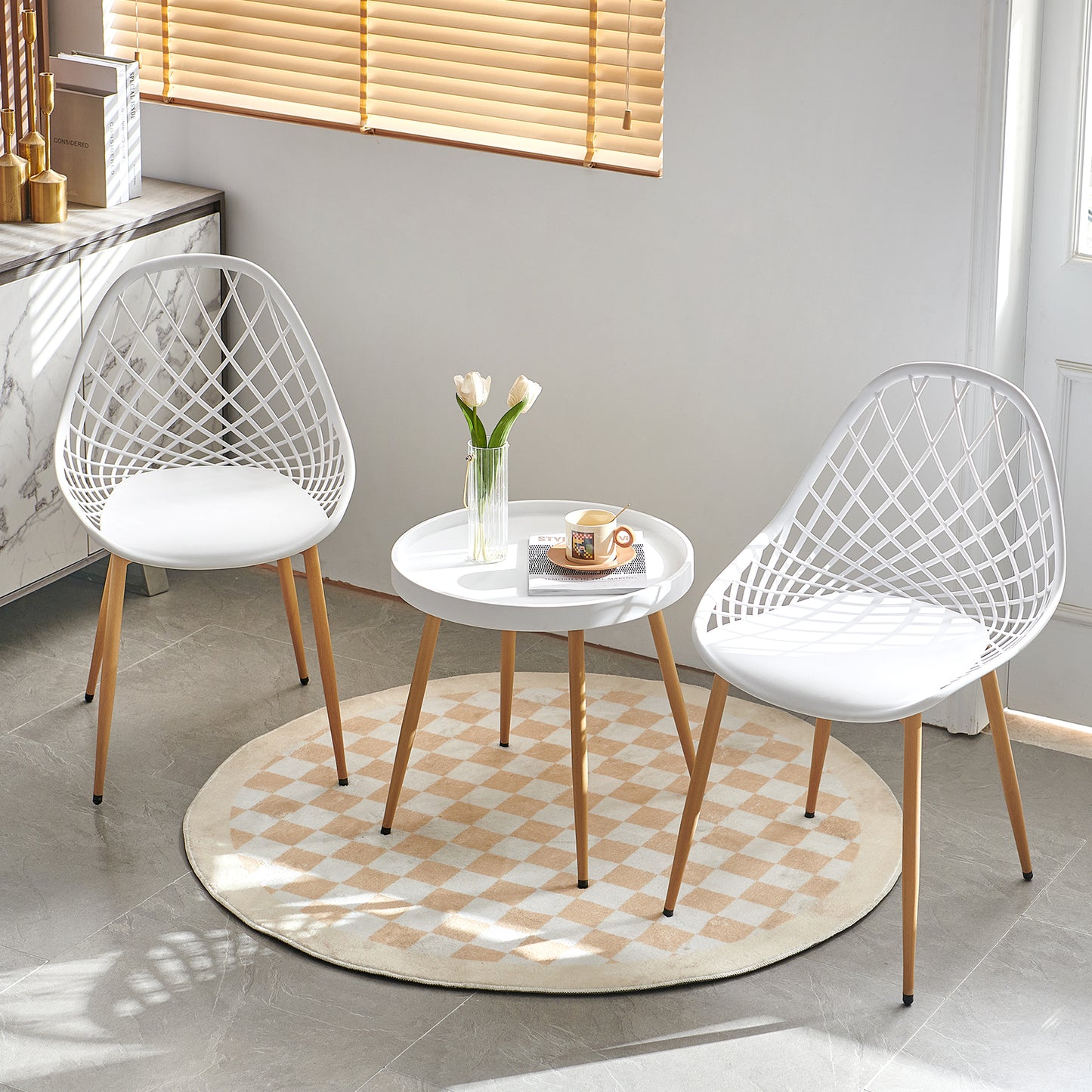 Lot de 2 chaises de salon, de salle à manger avec pieds en métal, chaises de salon, chaises de bureau, cuisine, salon Blanc