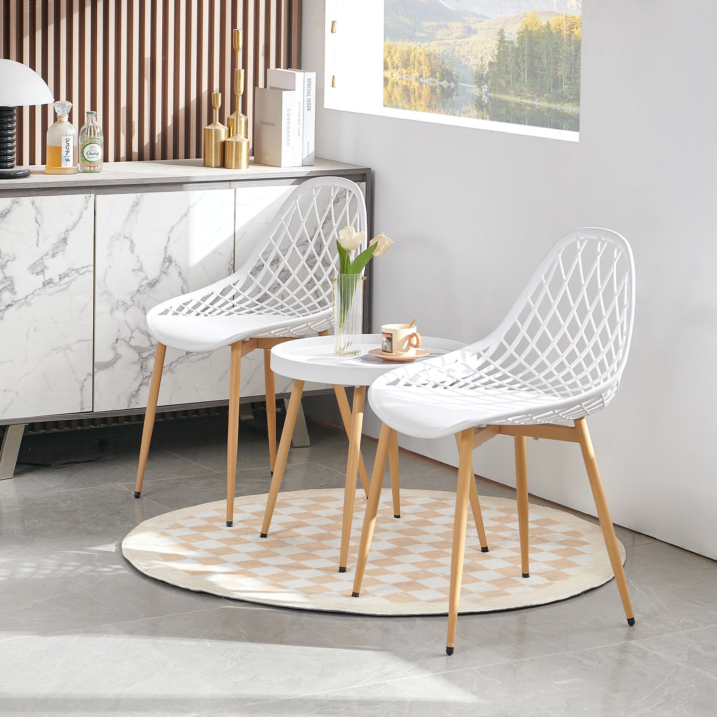 Lot de 2 chaises de salon, de salle à manger avec pieds en métal, chaises de salon, chaises de bureau, cuisine, salon Blanc