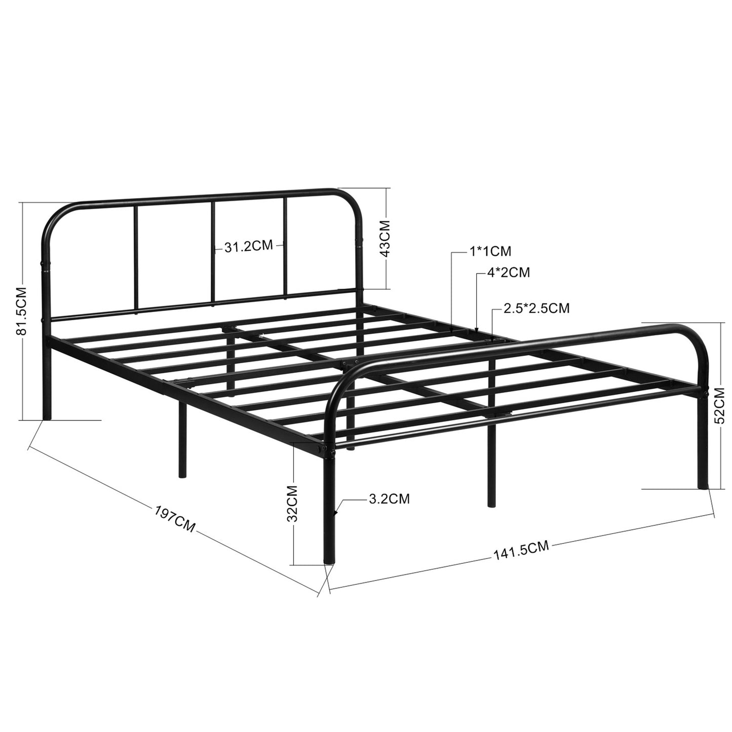 Lit Double en métal Design Cadre de lit 140x190cm-Noir